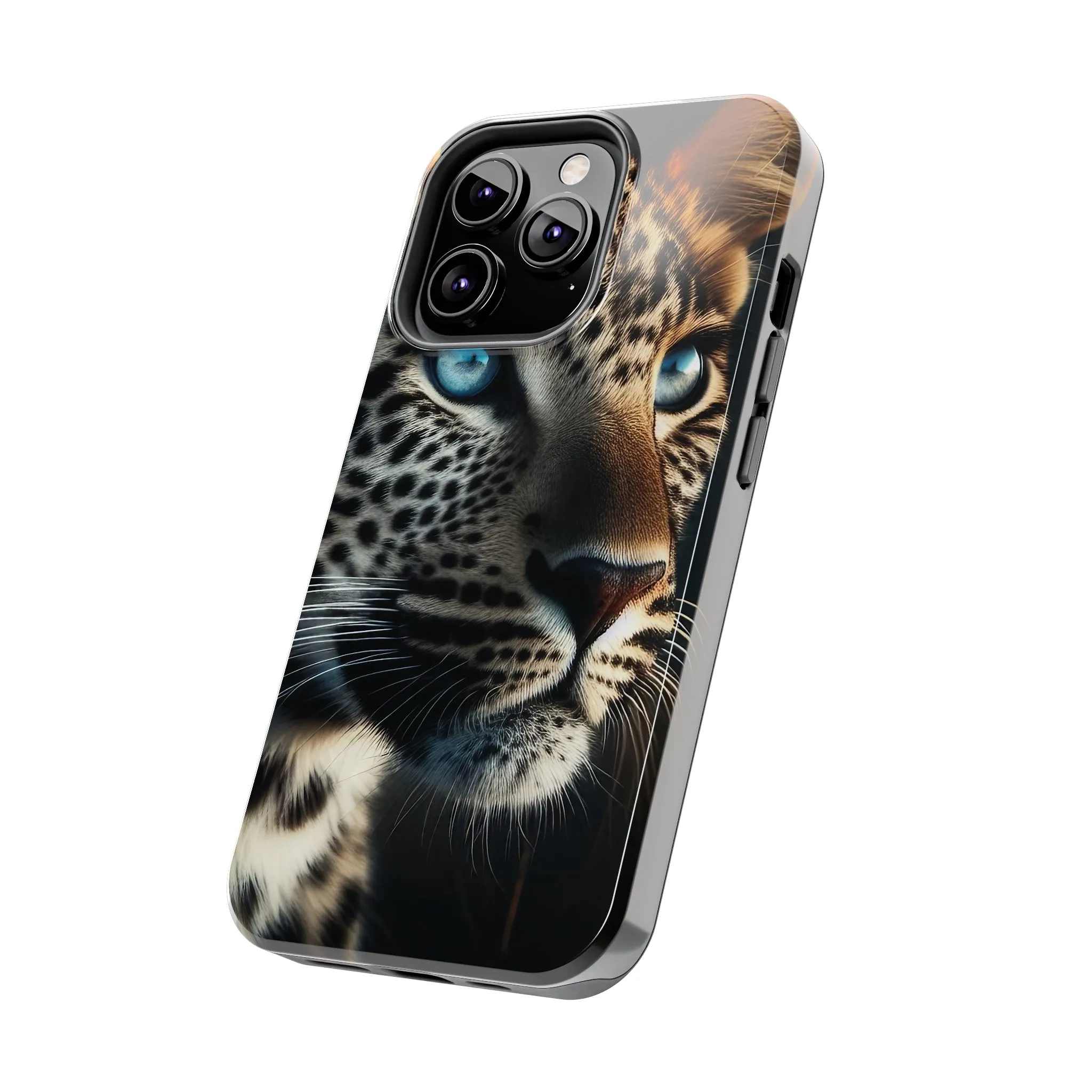 Leopard with blue eyes Design, Colorful Artistic Phone Protector, Durable and Stylish Case for iPhone Series, Protective Case for iPhone Models, Tough iPhone Case