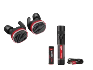 Milwaukee 2191-21FL USB Cordless Jobsite Ear Buds w/ 1100L Flashlight