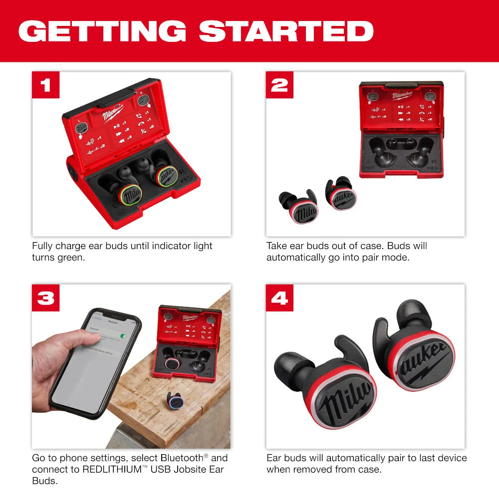 Milwaukee 2191-21FL USB Cordless Jobsite Ear Buds w/ 1100L Flashlight