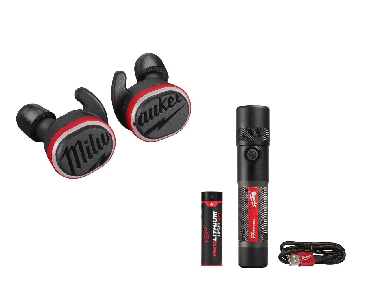 Milwaukee 2191-21FL USB Cordless Jobsite Ear Buds w/ 1100L Flashlight