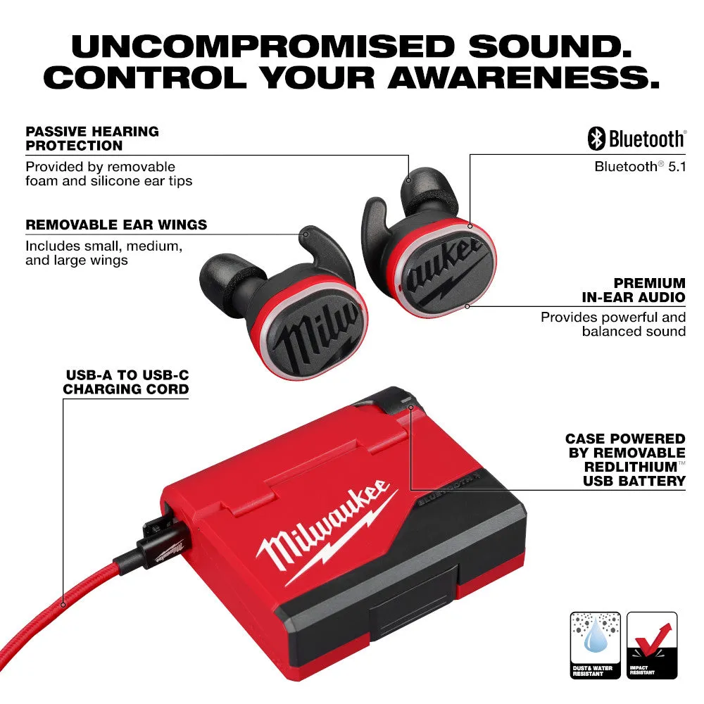 Milwaukee 2191-21HH USB Cordless Jobsite Ear Buds w/ Hard Hat Light