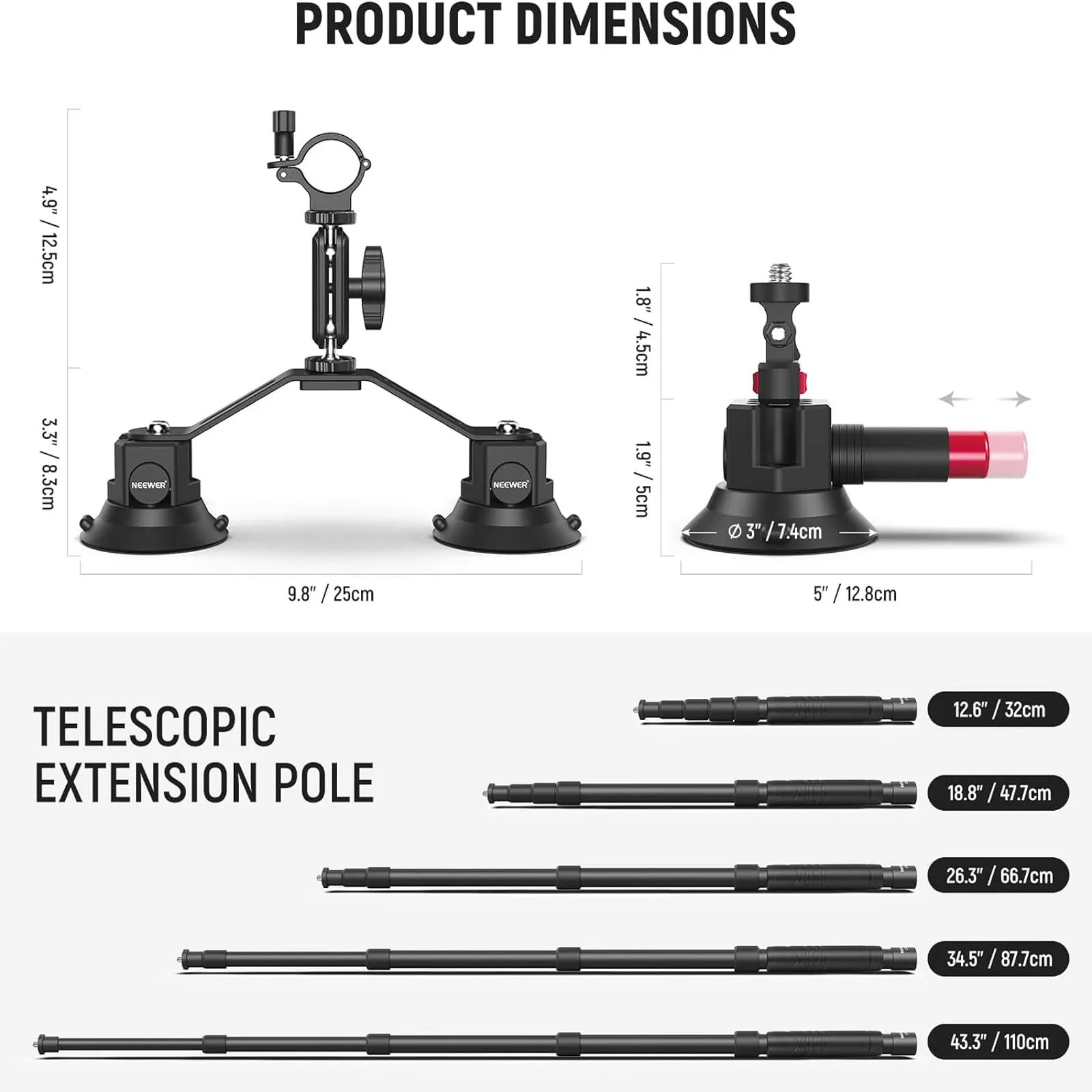 NEEWER CA065 Triple Suction Cup Car Mount