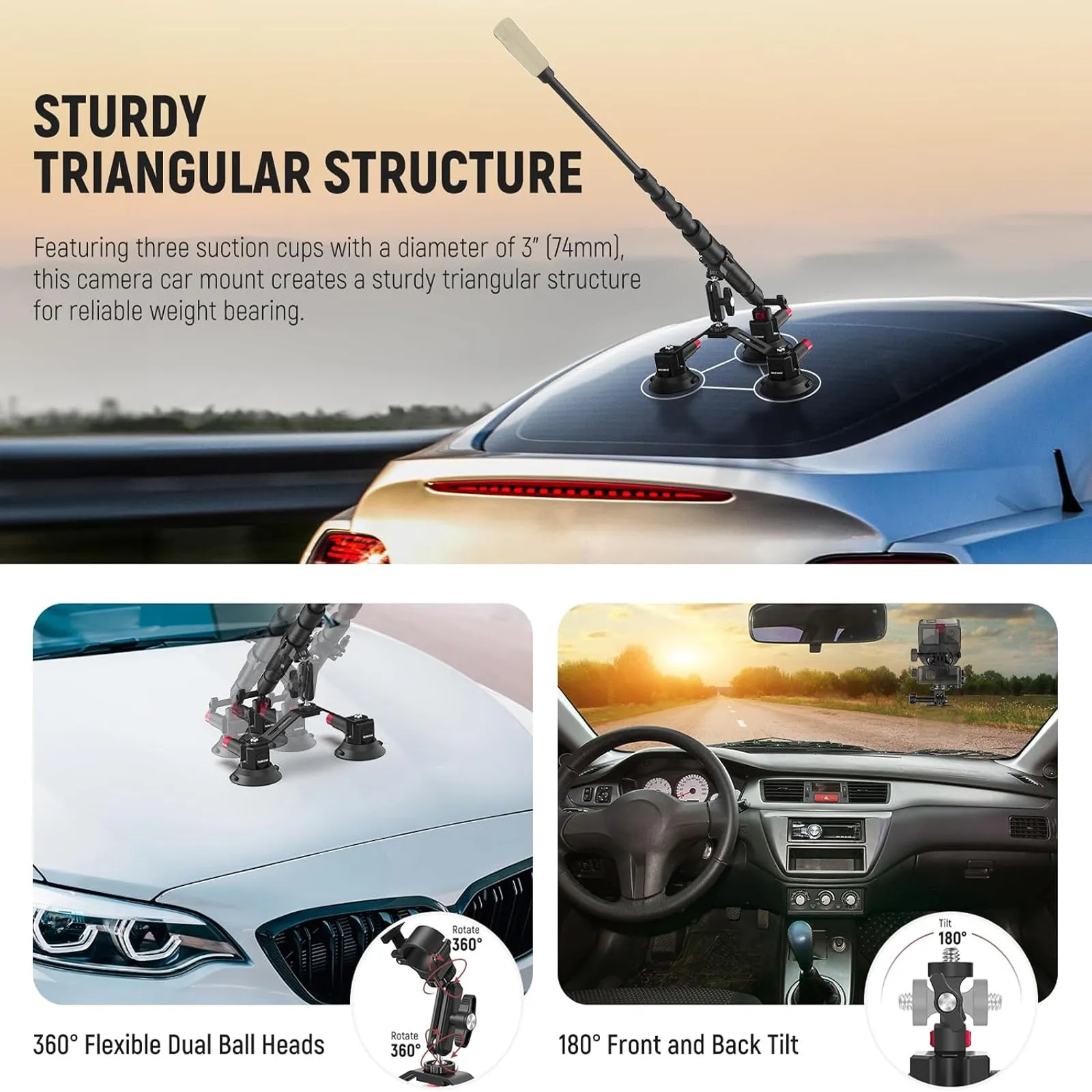 NEEWER CA065 Triple Suction Cup Car Mount