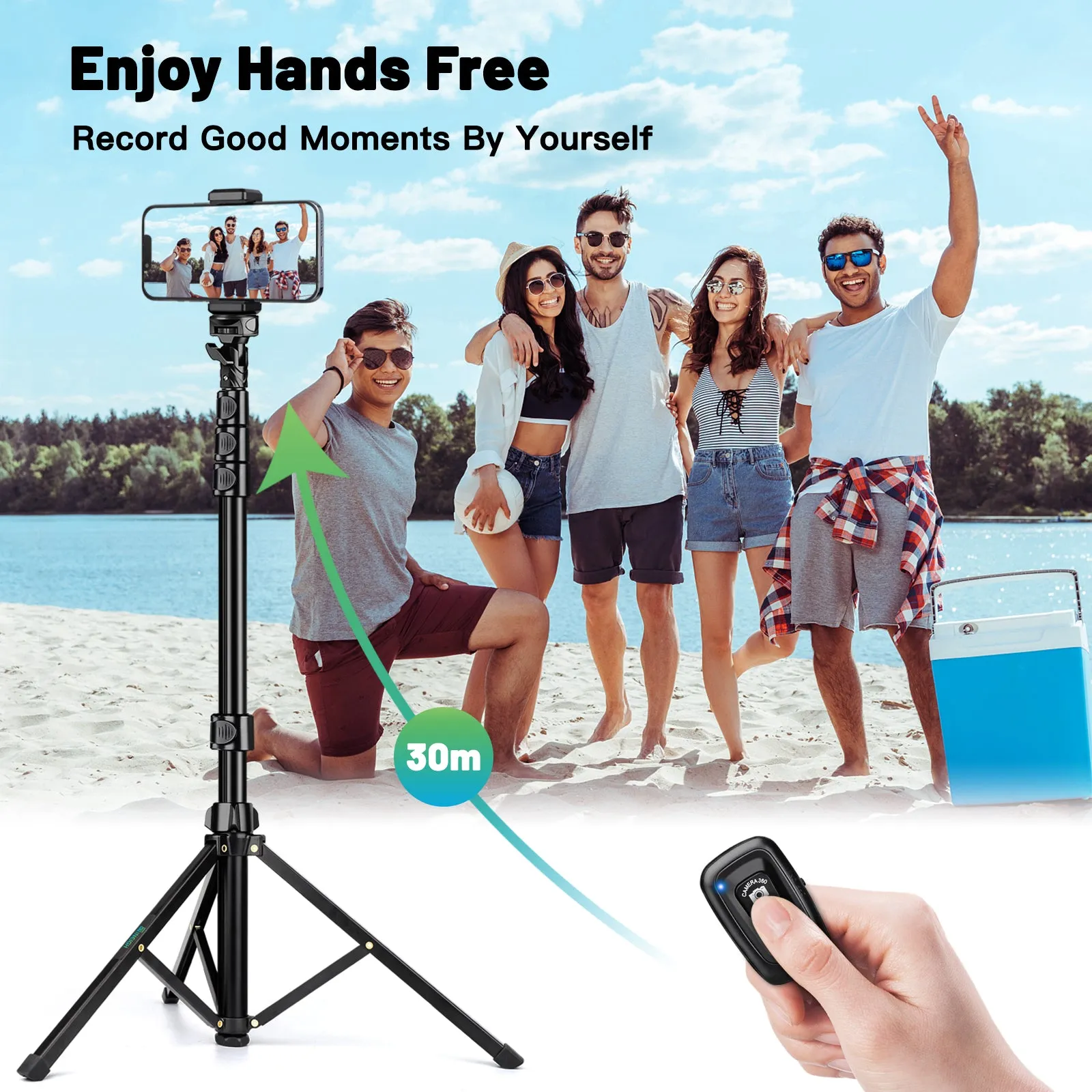 Nineigh Phone Tripod Stand, 70.87inch/180cm Extendable Selfie Stick Tripod Portable Cellphone Tripod with Phone Holder, Compatible with iPhone, Samsung, Huawei, Camera(EU)