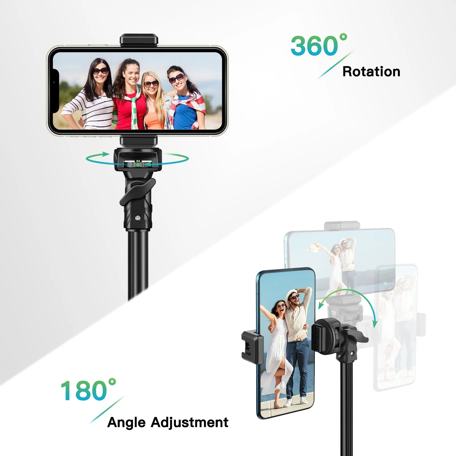 Nineigh Phone Tripod Stand, 70.87inch/180cm Extendable Selfie Stick Tripod Portable Cellphone Tripod with Phone Holder, Compatible with iPhone, Samsung, Huawei, Camera(EU)