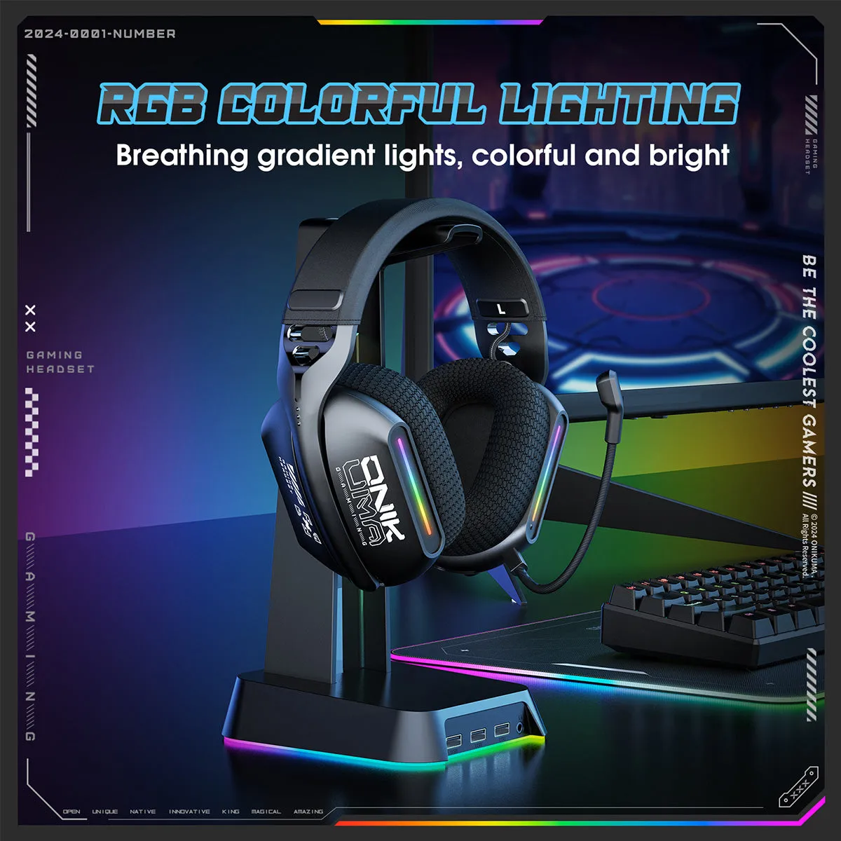 ONIKUMA GT808 Tri-mode Gaming Headset RGB Light 2.4Ghz