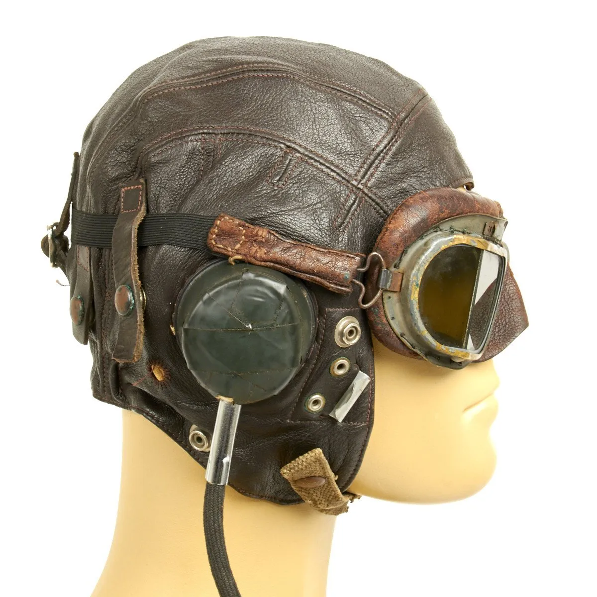 Original British WWII RAF Type C Leather Flying Helmet with Mk VIII Goggles