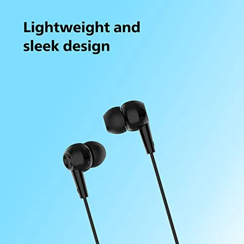 Philips Audio TAE1107BK Wired in-Ear Earphones with Built in Mic, Ergonomic Comfort-Fit | 10mm Drivers, 1.2m Durable Cable, Dynamic bass and Clear Sound (Black)