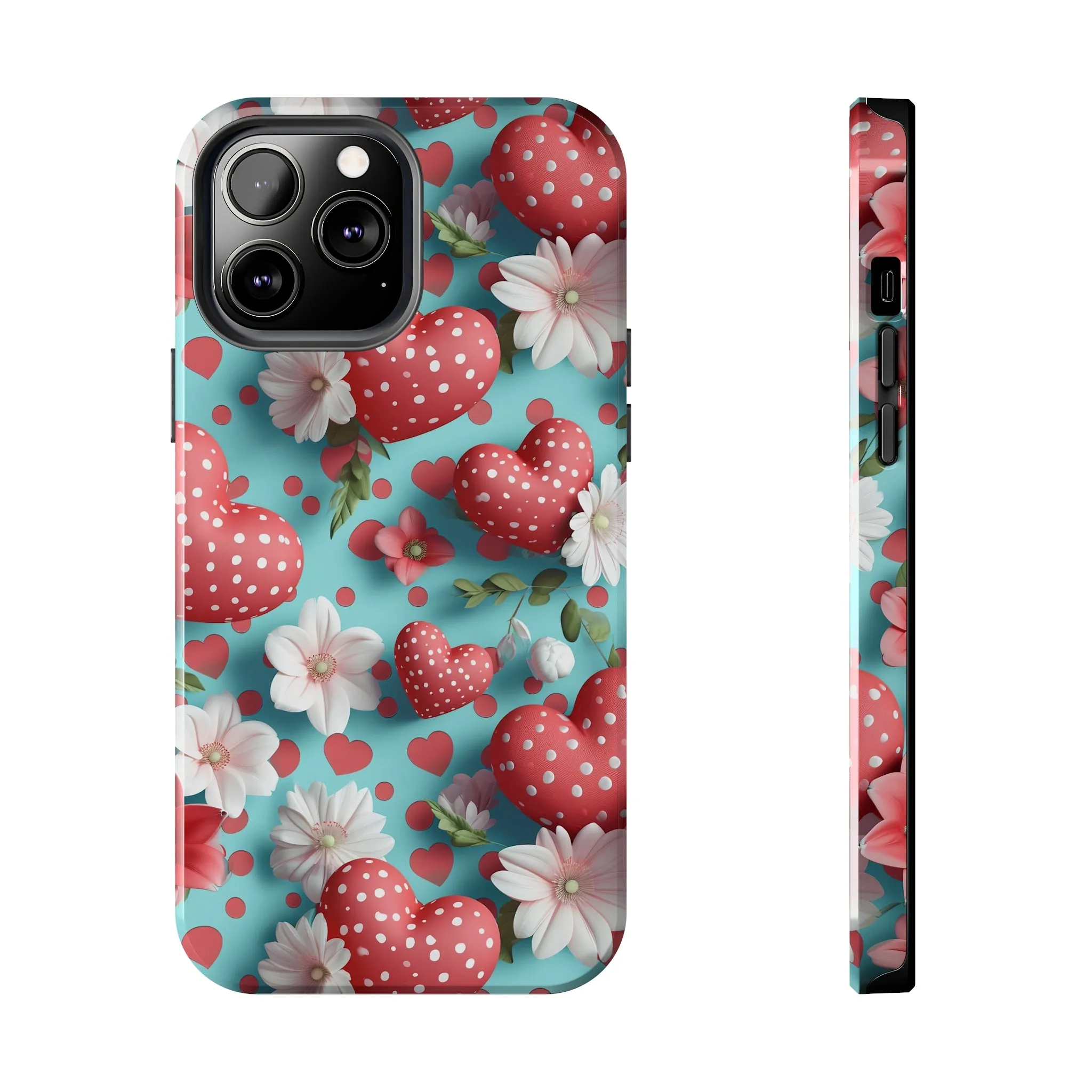 Polka Dot Hearts Digital print Design Tough Phone Case compatible with a large variety of iPhone models, Gift, Phone Case