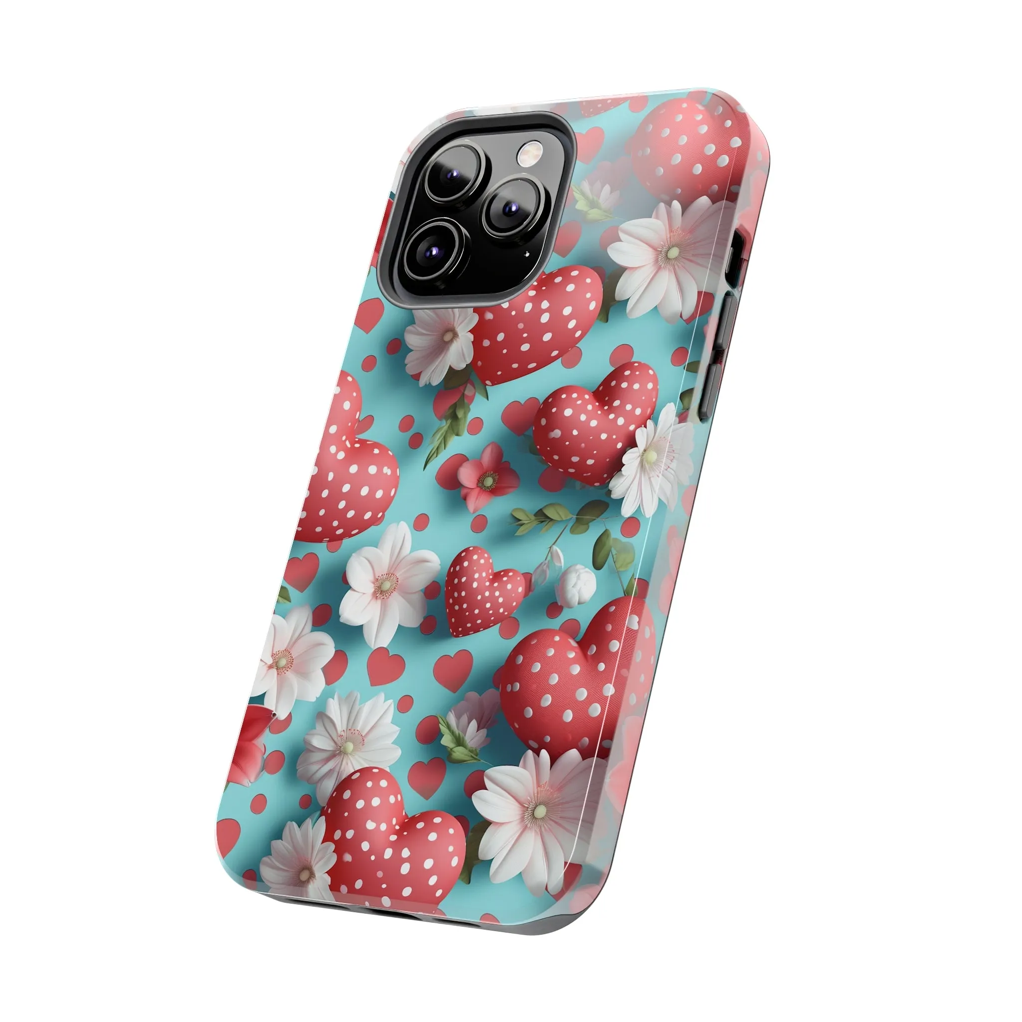 Polka Dot Hearts Digital print Design Tough Phone Case compatible with a large variety of iPhone models, Gift, Phone Case