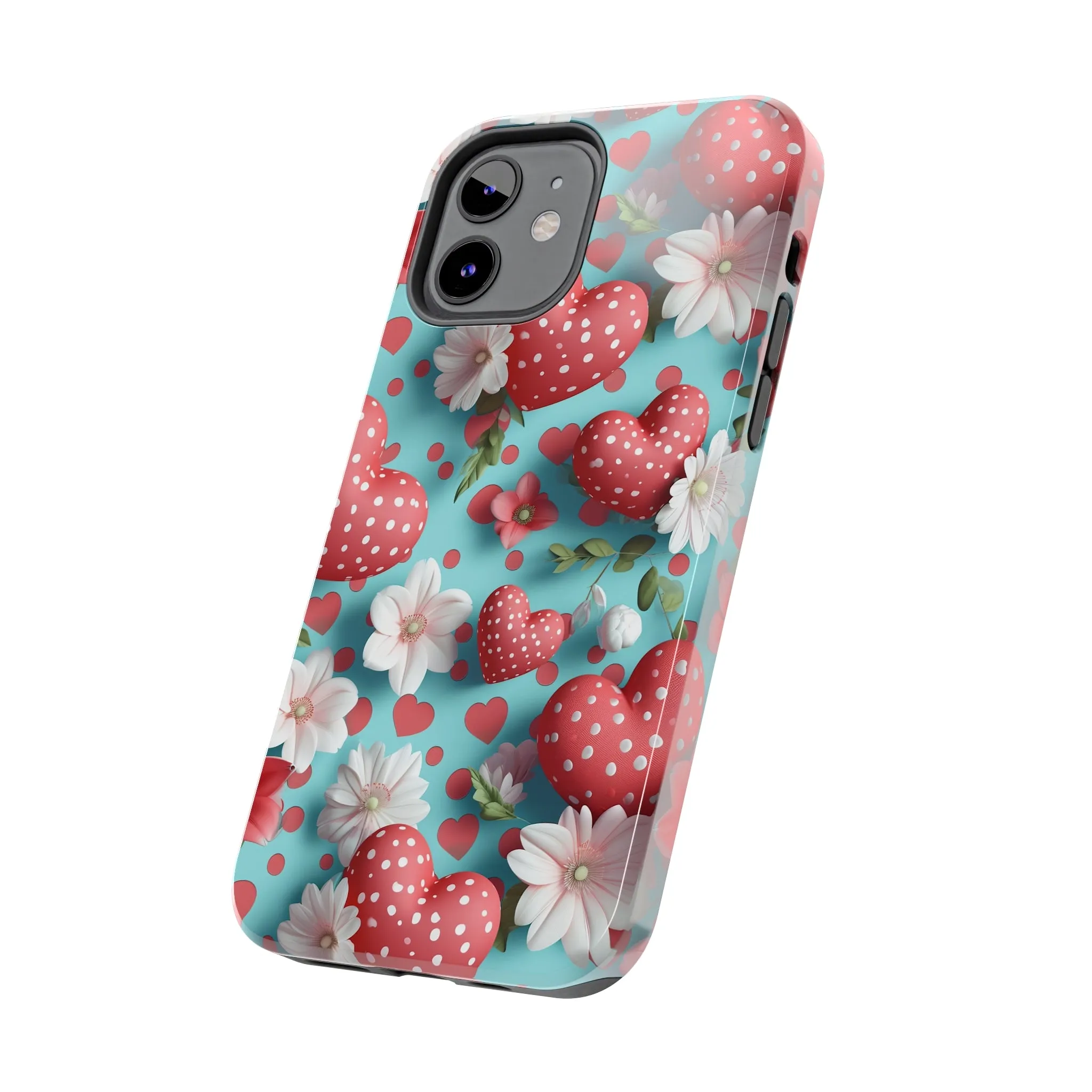 Polka Dot Hearts Digital print Design Tough Phone Case compatible with a large variety of iPhone models, Gift, Phone Case