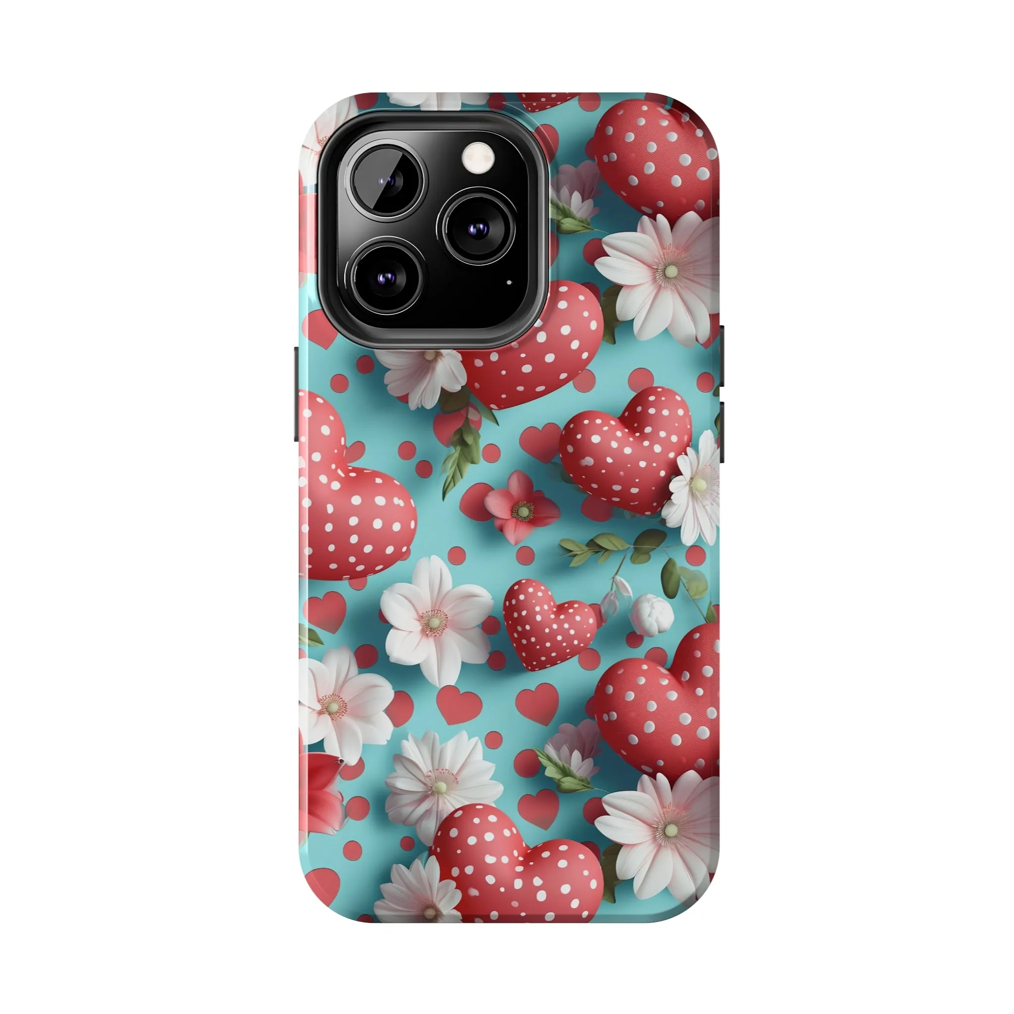 Polka Dot Hearts Digital print Design Tough Phone Case compatible with a large variety of iPhone models, Gift, Phone Case