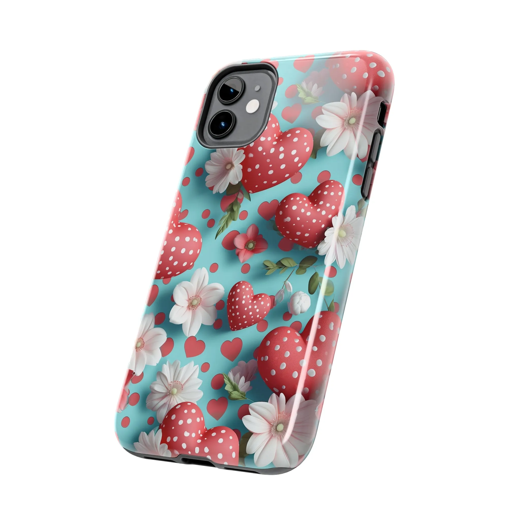 Polka Dot Hearts Digital print Design Tough Phone Case compatible with a large variety of iPhone models, Gift, Phone Case