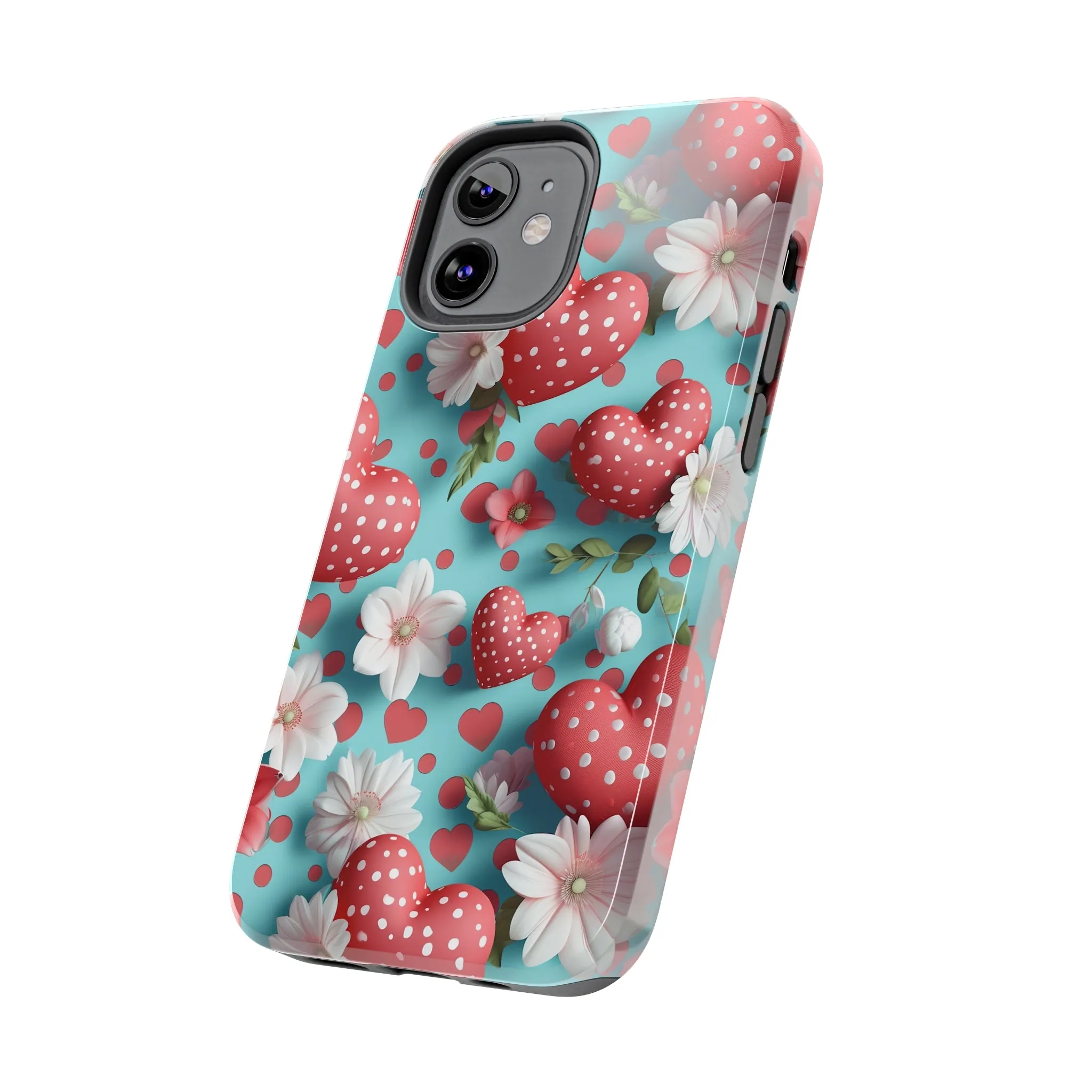 Polka Dot Hearts Digital print Design Tough Phone Case compatible with a large variety of iPhone models, Gift, Phone Case