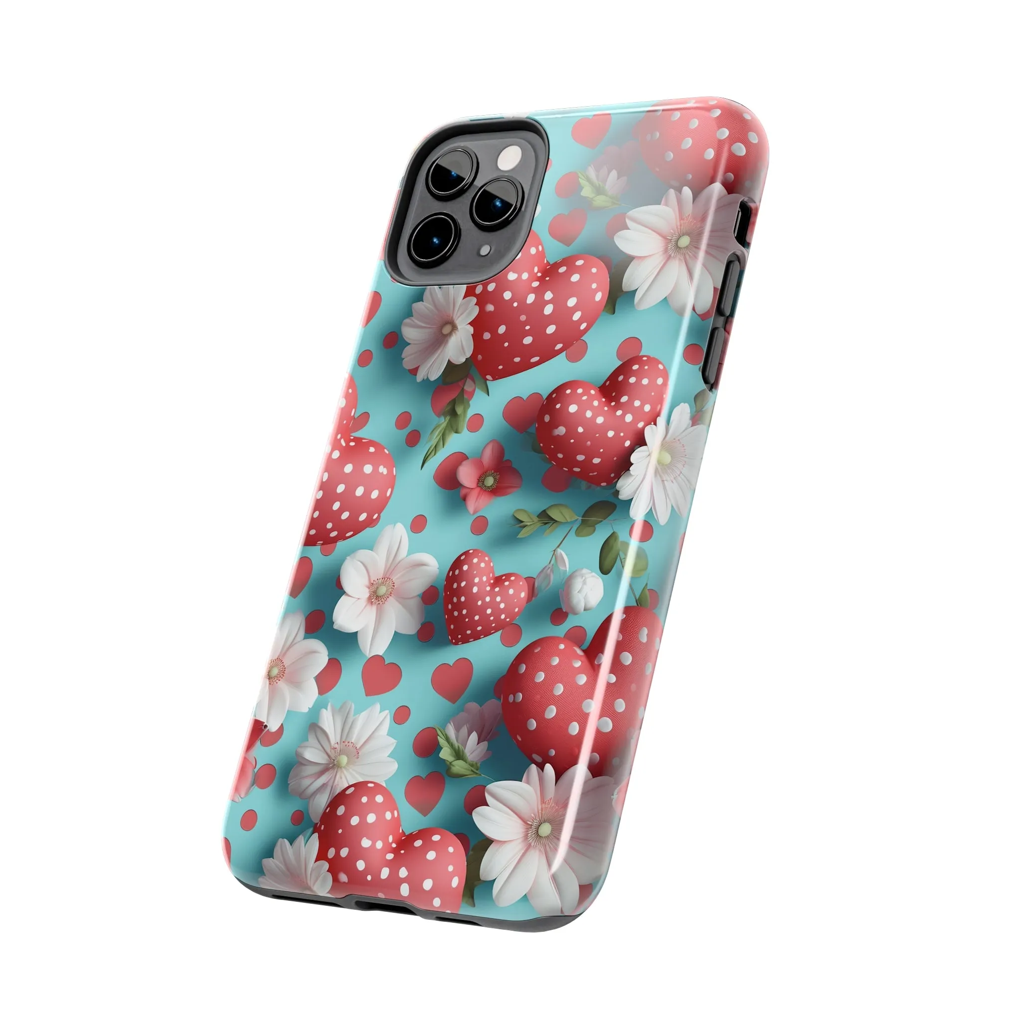 Polka Dot Hearts Digital print Design Tough Phone Case compatible with a large variety of iPhone models, Gift, Phone Case