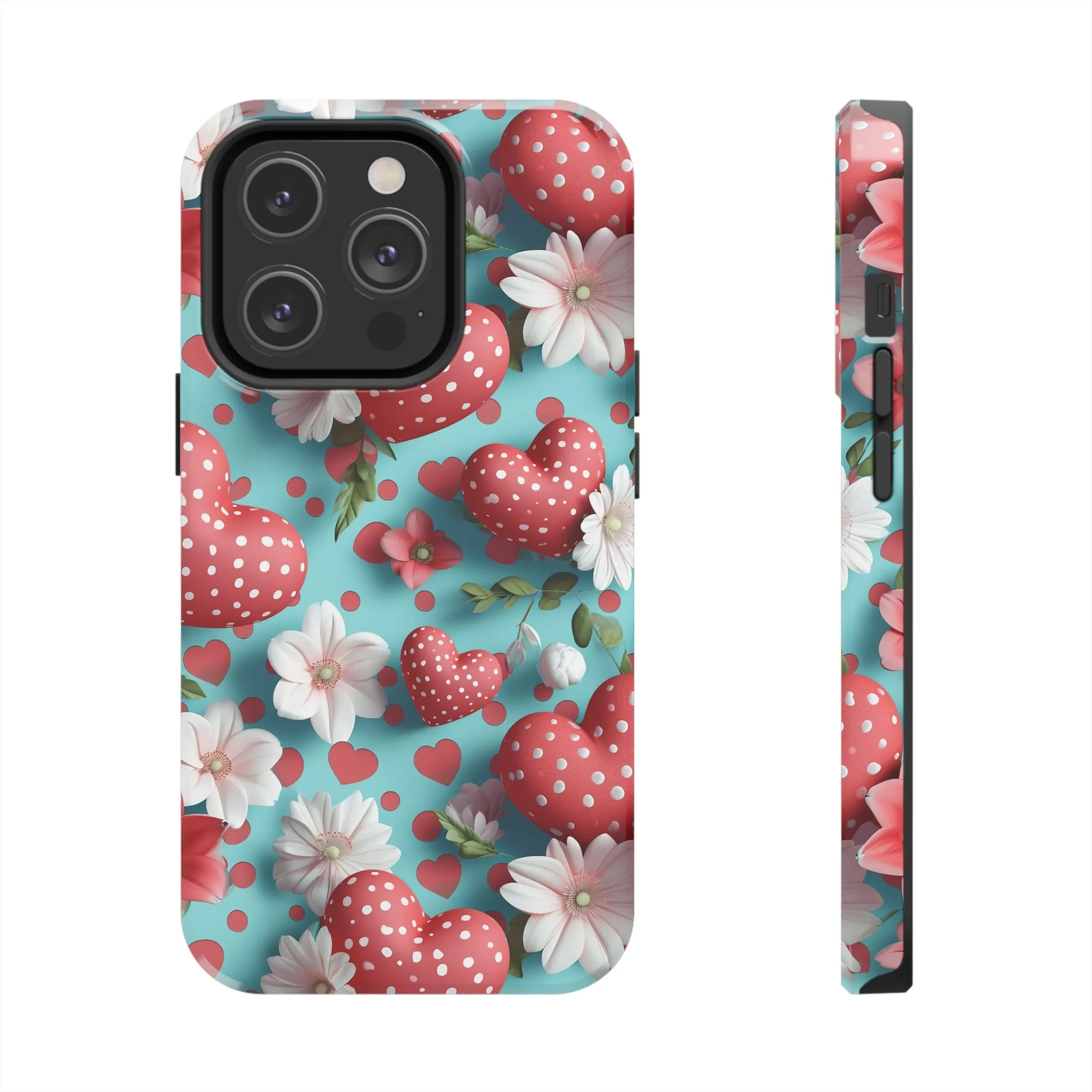 Polka Dot Hearts Digital print Design Tough Phone Case compatible with a large variety of iPhone models, Gift, Phone Case