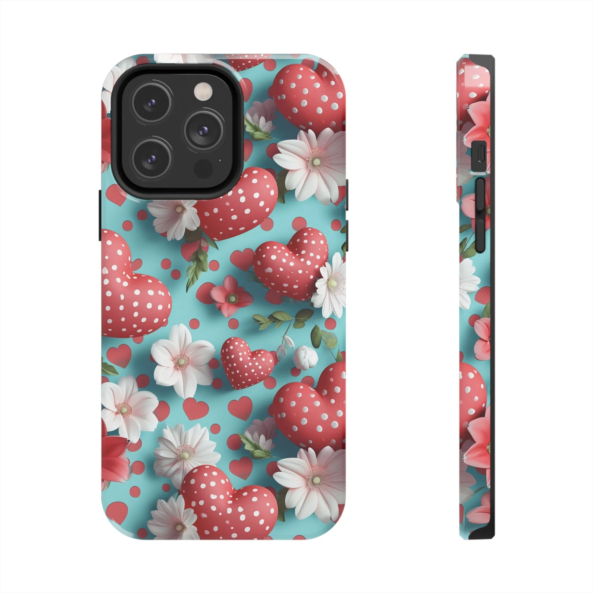 Polka Dot Hearts Digital print Design Tough Phone Case compatible with a large variety of iPhone models, Gift, Phone Case