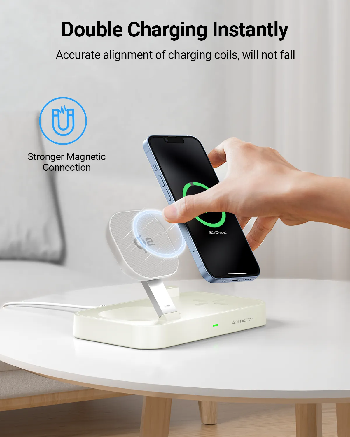 Qi2 Certified Wireless Charging Station, 3-in-1 15W Ultra Fast Magnetic Charger Stand for Multiple Devices, Magsafe Charger for iPhone 15/14/13/12, Apple Watch, Airpods (White)