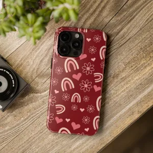 Red Boho Rainbow print Design Tough Phone Case compatible with a large variety of iPhone models, Gift, Phone Case