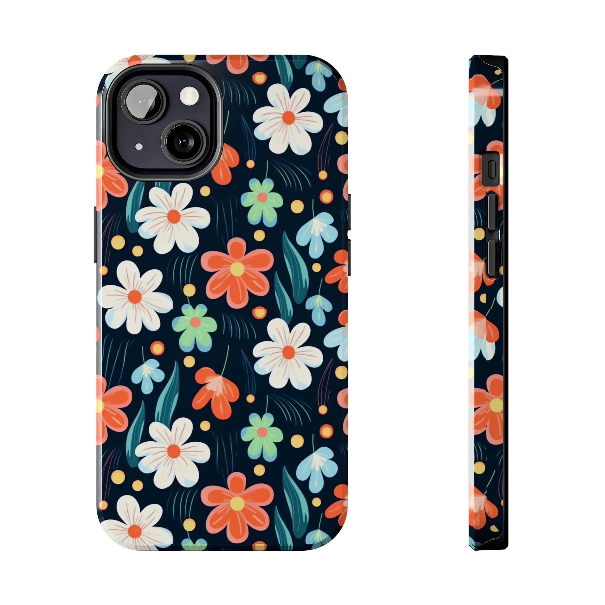 Retro Vibrant Flowers Pattern print design Tough Phone Case compatible with a large variety of phone models, Phone Case, Gift