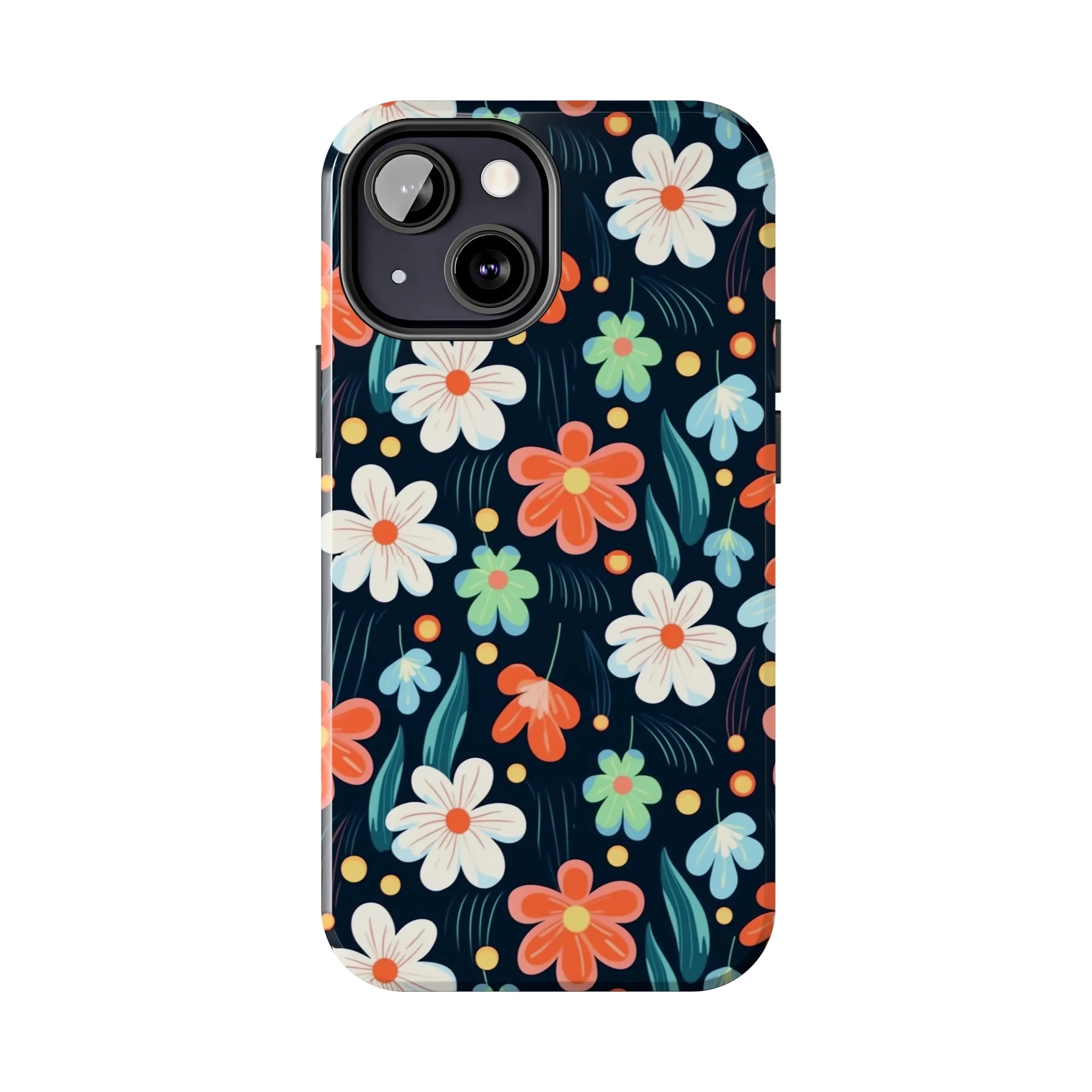 Retro Vibrant Flowers Pattern print design Tough Phone Case compatible with a large variety of phone models, Phone Case, Gift