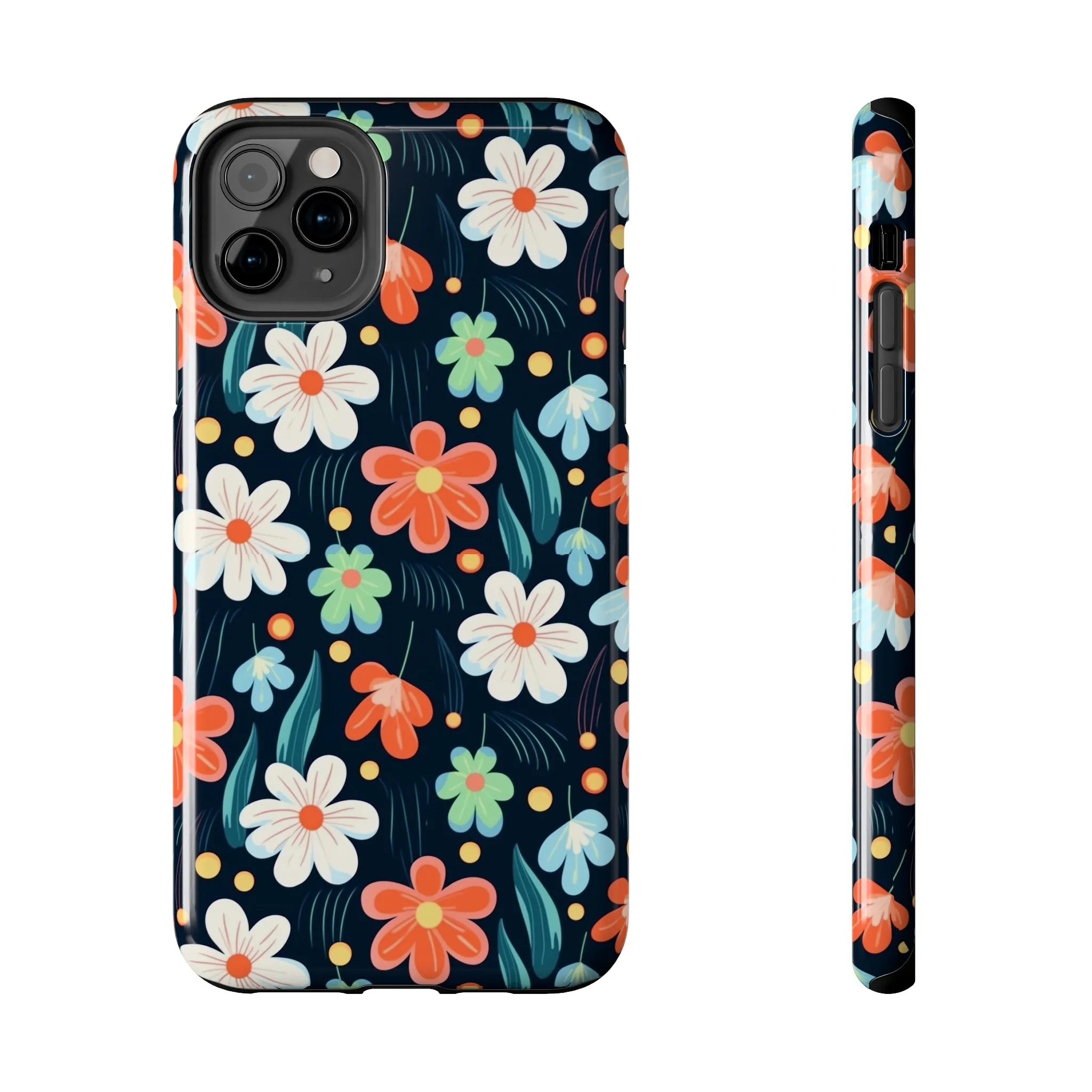 Retro Vibrant Flowers Pattern print design Tough Phone Case compatible with a large variety of phone models, Phone Case, Gift