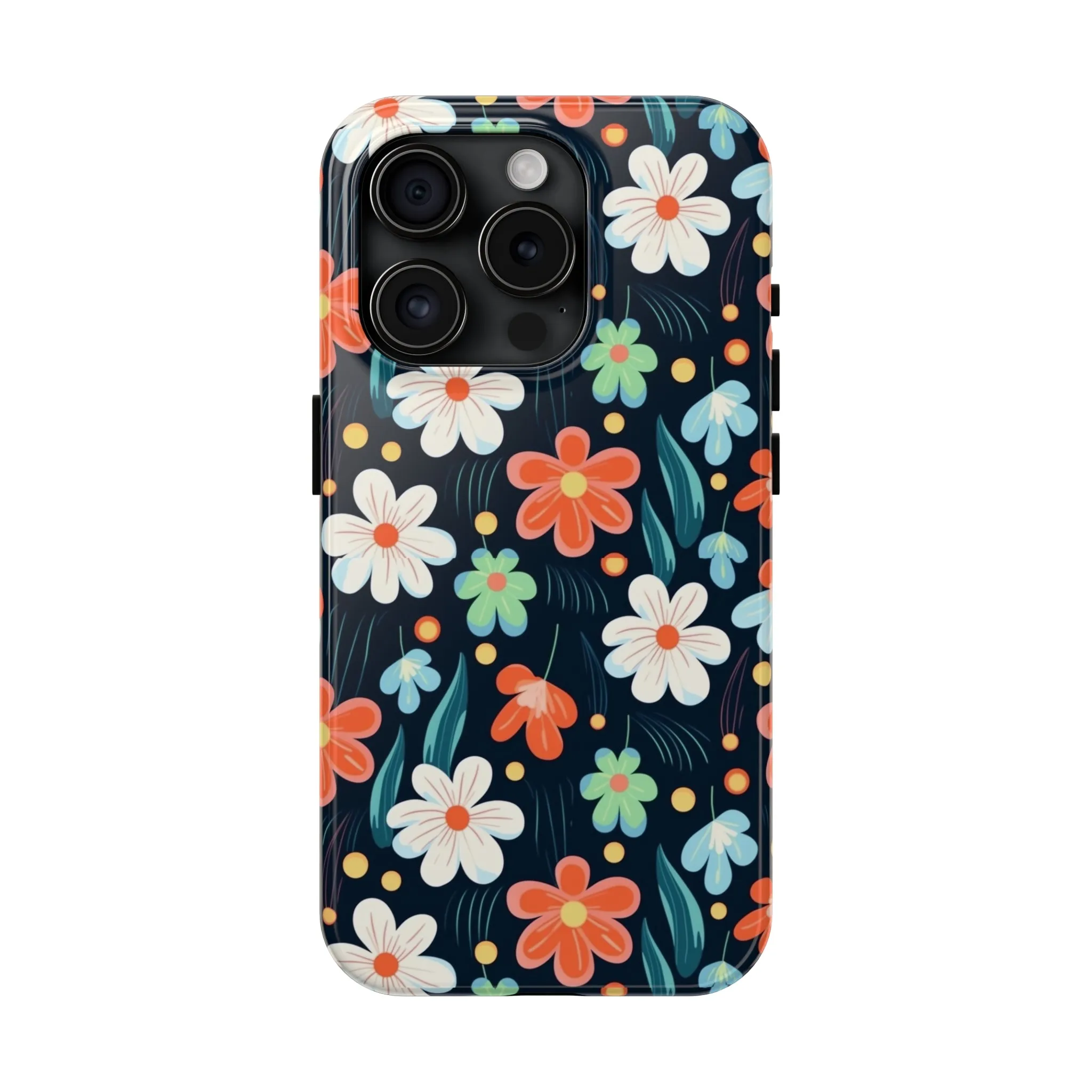 Retro Vibrant Flowers Pattern print design Tough Phone Case compatible with a large variety of phone models, Phone Case, Gift