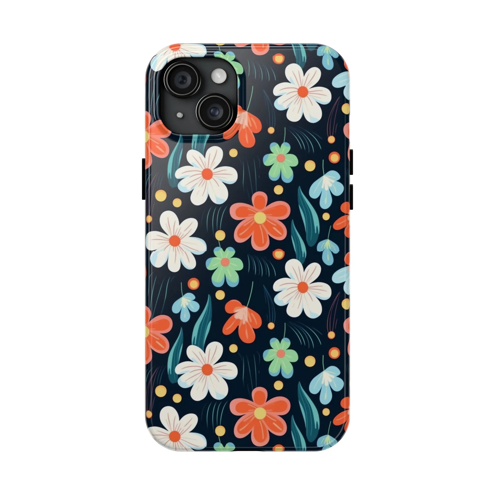 Retro Vibrant Flowers Pattern print design Tough Phone Case compatible with a large variety of phone models, Phone Case, Gift