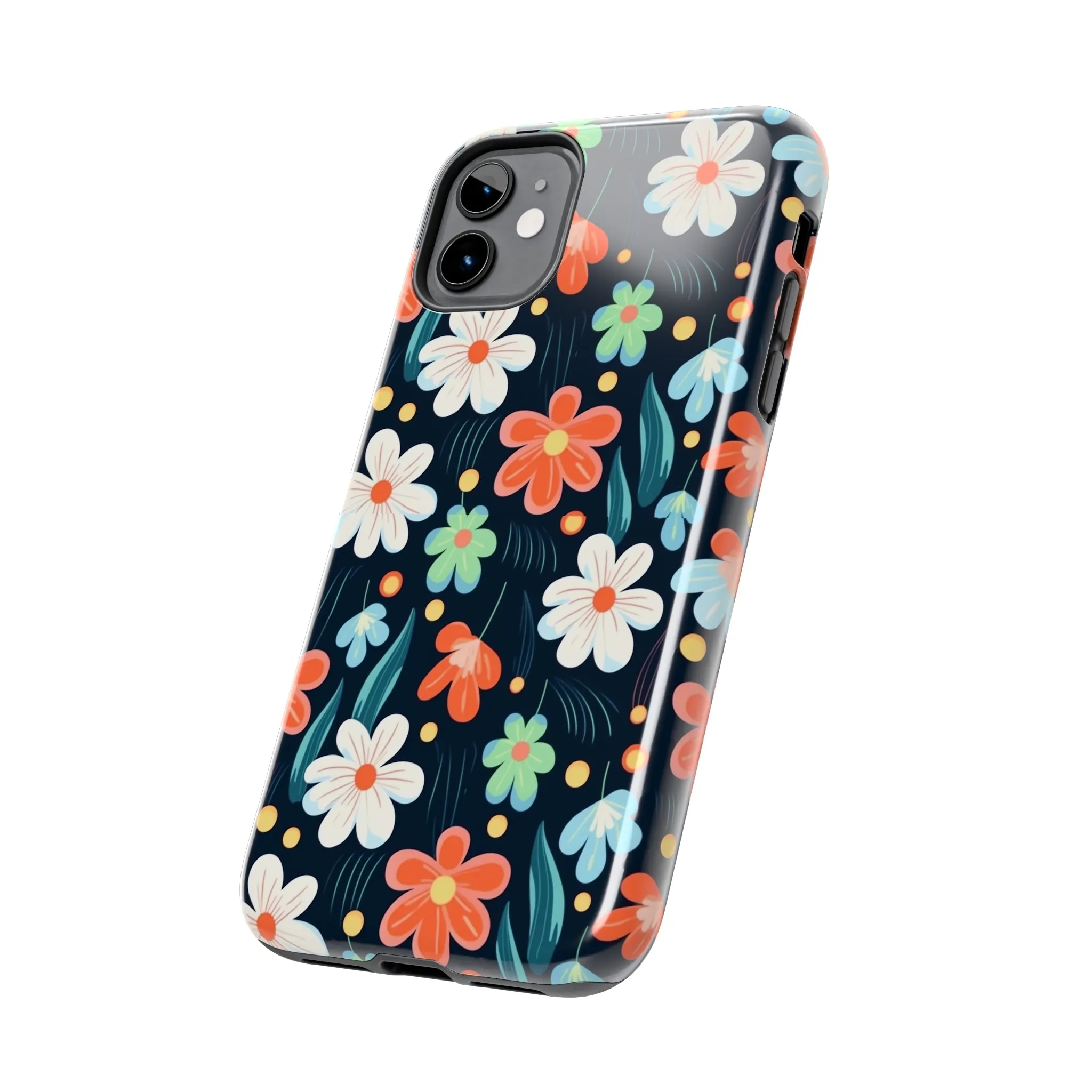 Retro Vibrant Flowers Pattern print design Tough Phone Case compatible with a large variety of phone models, Phone Case, Gift