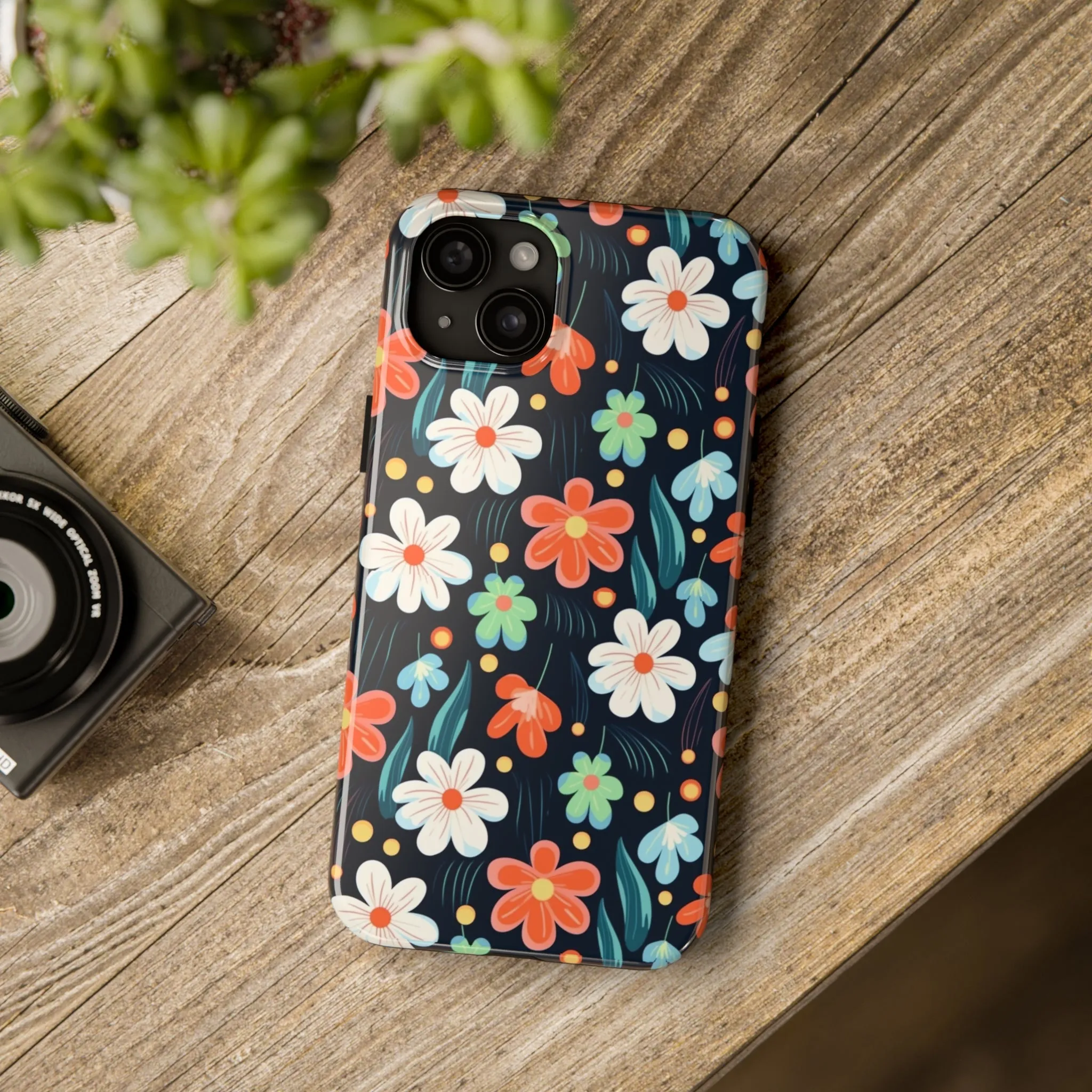 Retro Vibrant Flowers Pattern print design Tough Phone Case compatible with a large variety of phone models, Phone Case, Gift