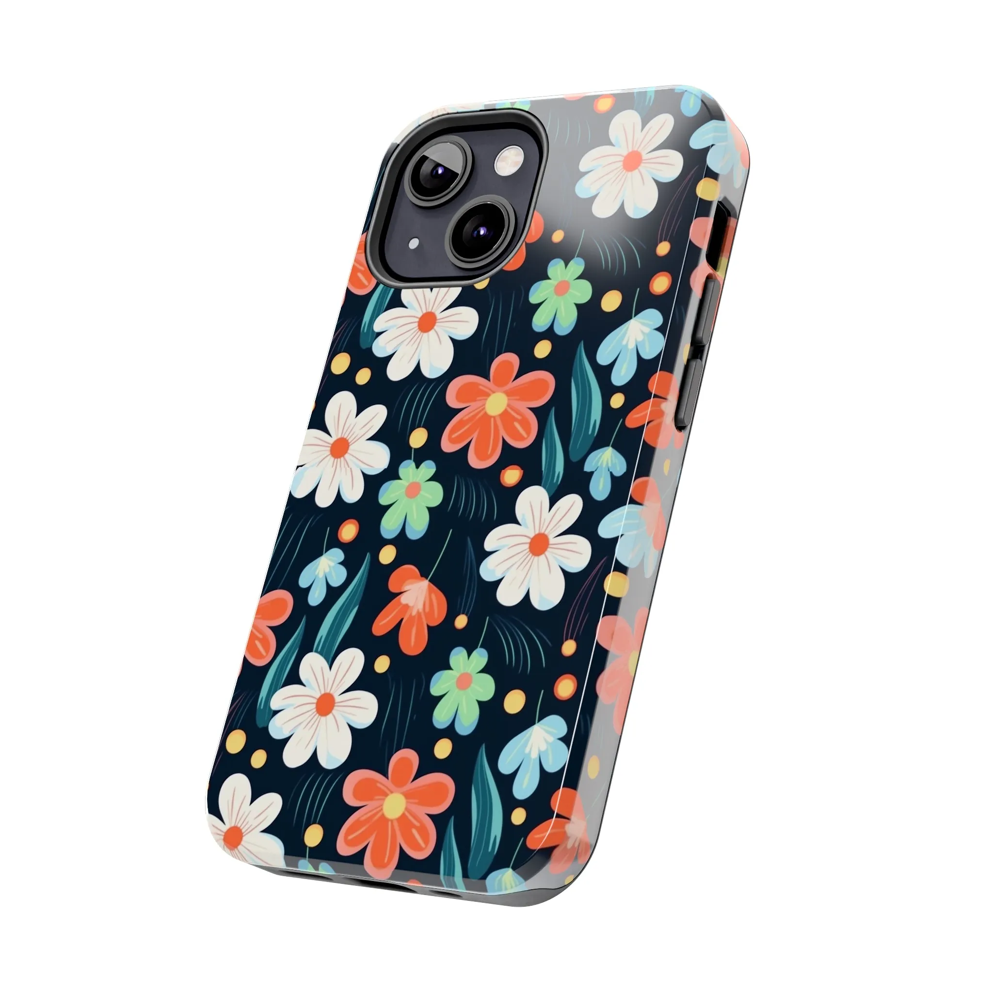 Retro Vibrant Flowers Pattern print design Tough Phone Case compatible with a large variety of phone models, Phone Case, Gift