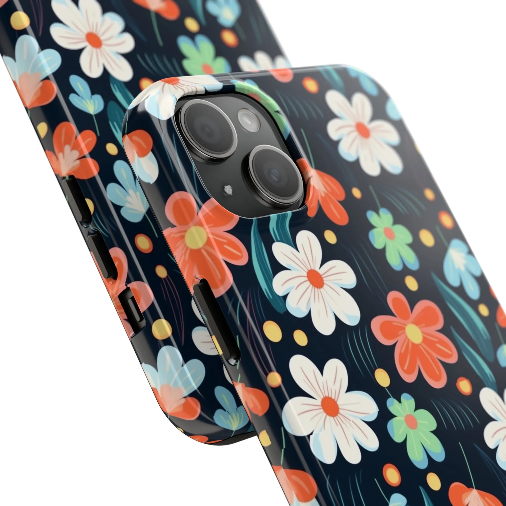 Retro Vibrant Flowers Pattern print design Tough Phone Case compatible with a large variety of phone models, Phone Case, Gift