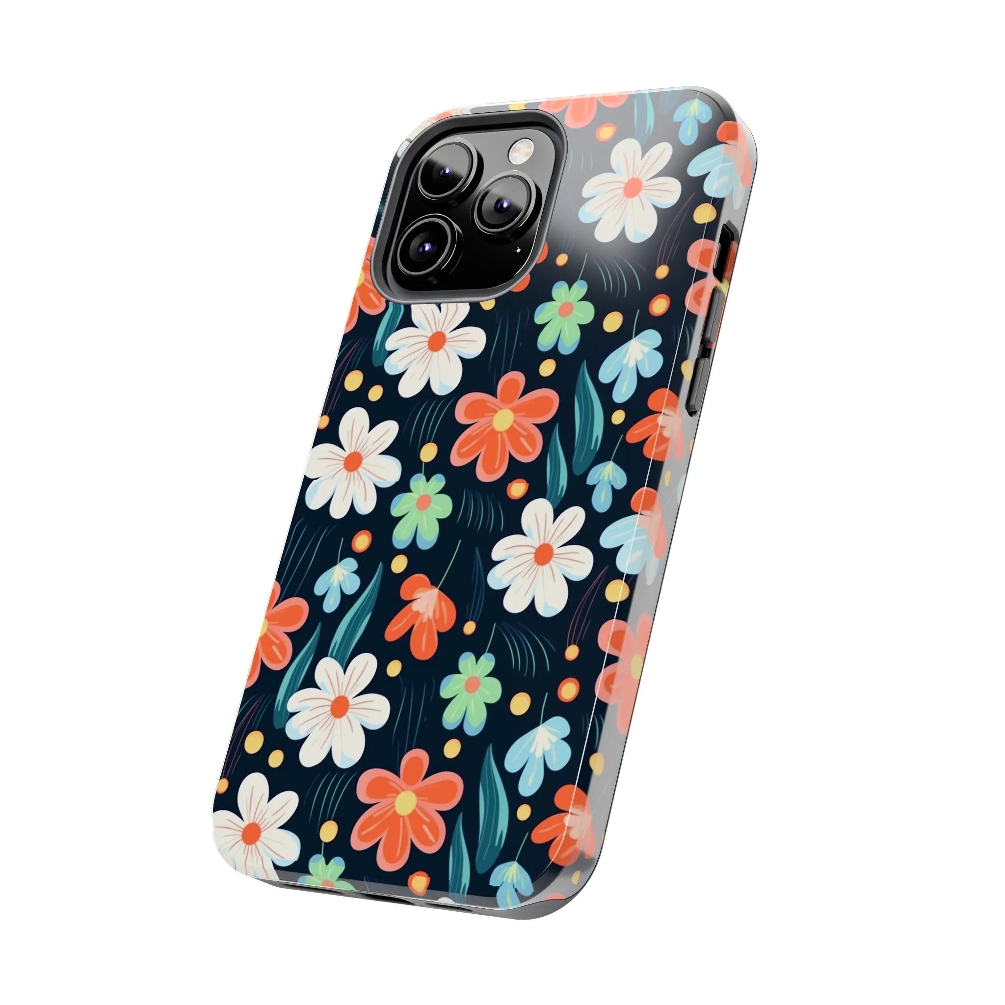 Retro Vibrant Flowers Pattern print design Tough Phone Case compatible with a large variety of phone models, Phone Case, Gift