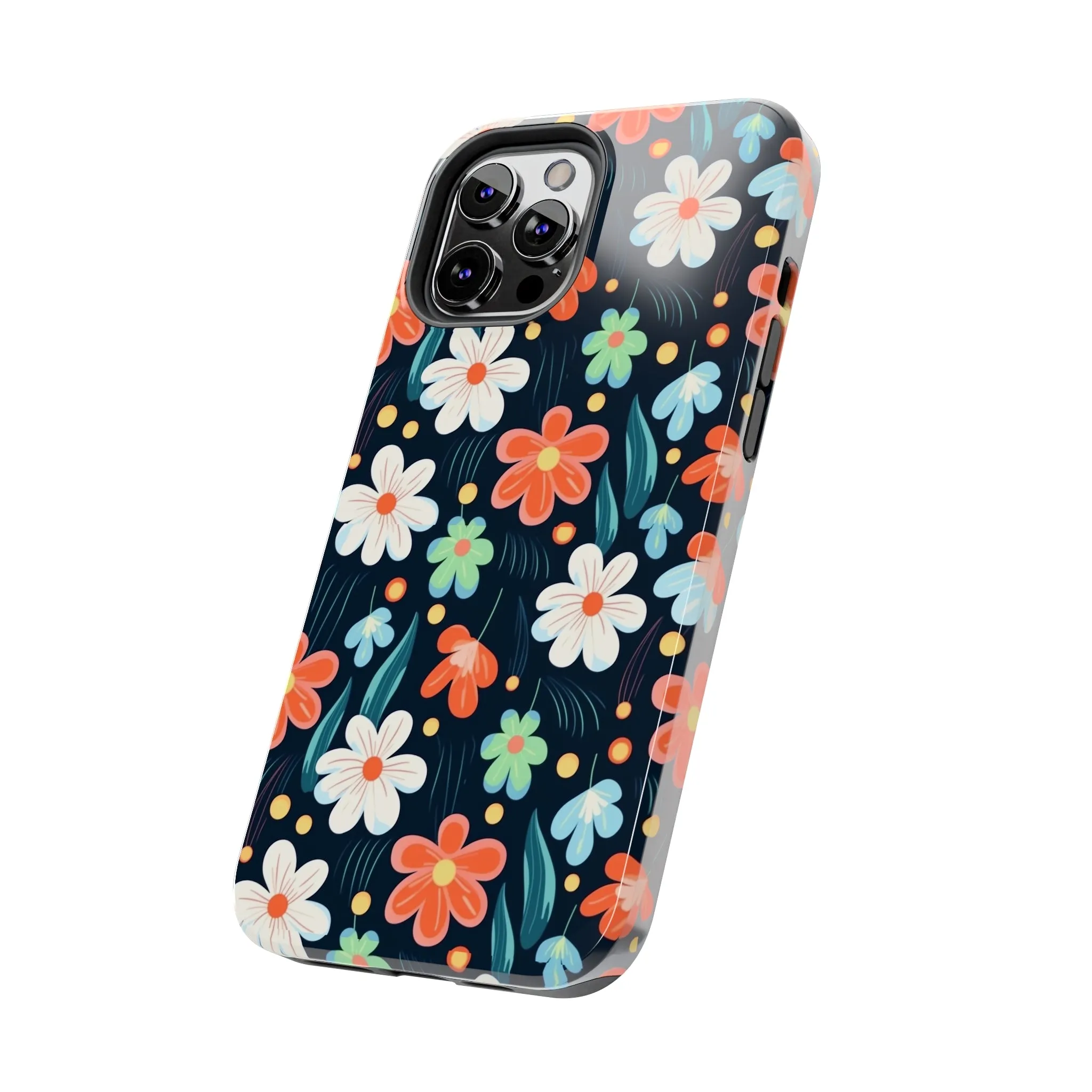 Retro Vibrant Flowers Pattern print design Tough Phone Case compatible with a large variety of phone models, Phone Case, Gift