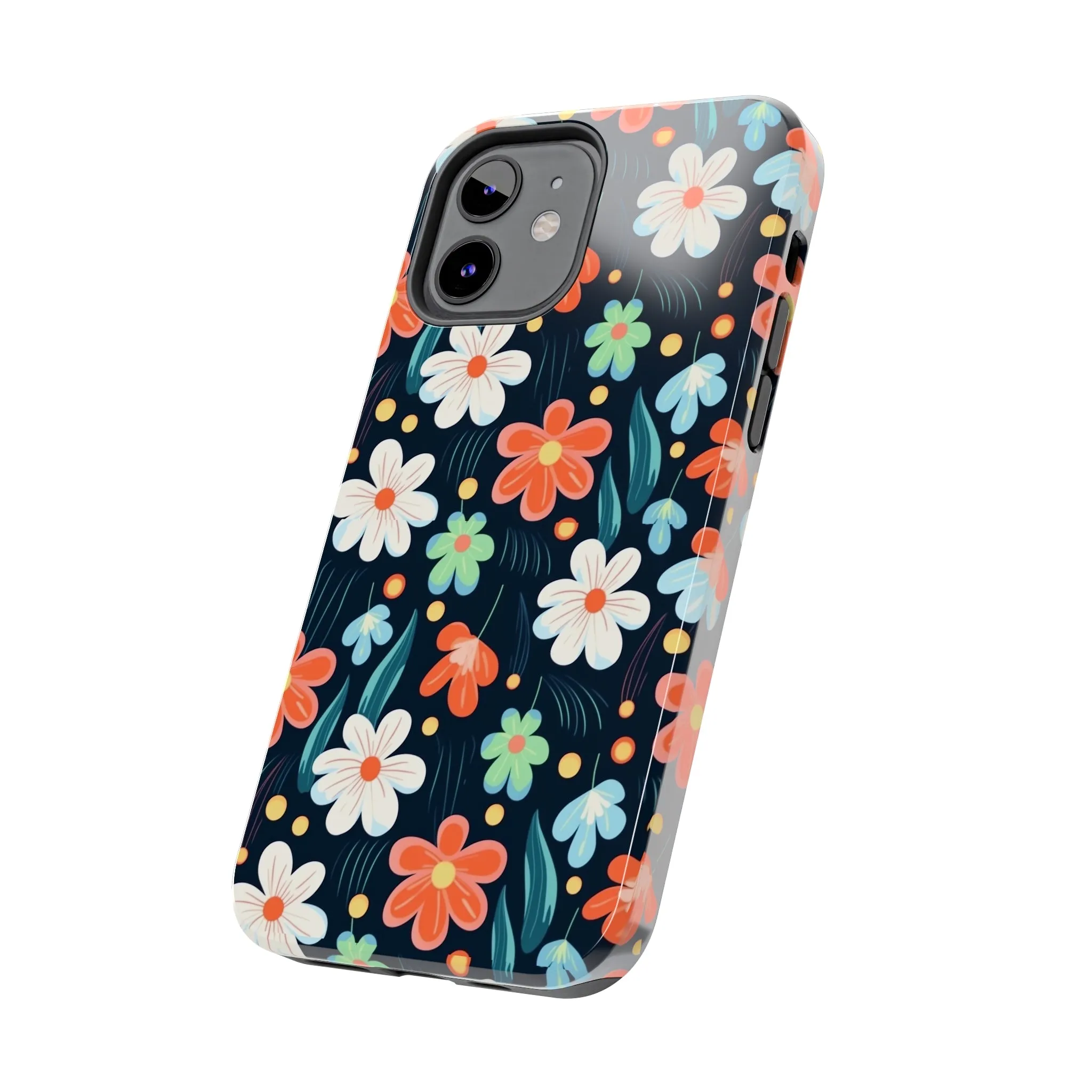 Retro Vibrant Flowers Pattern print design Tough Phone Case compatible with a large variety of phone models, Phone Case, Gift