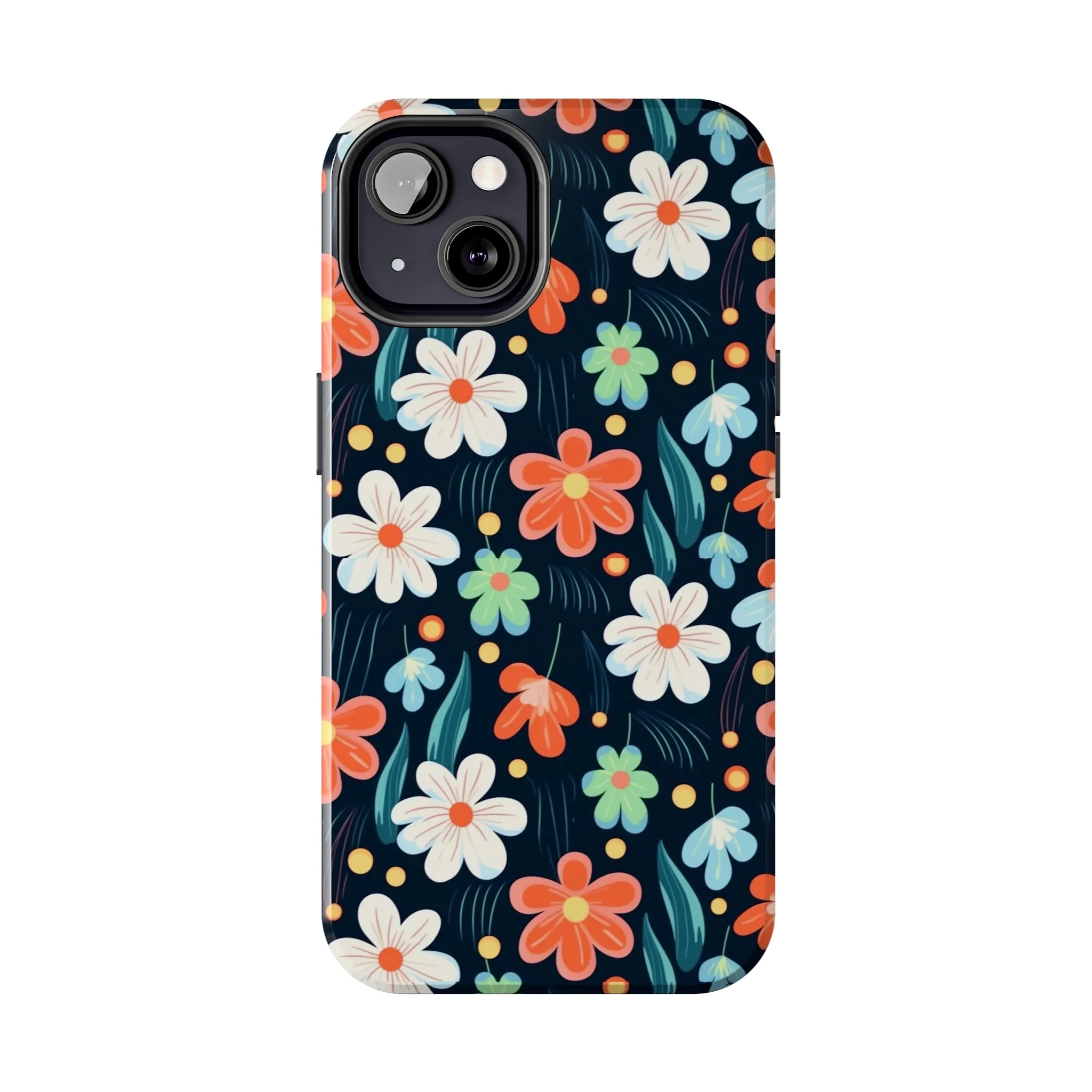 Retro Vibrant Flowers Pattern print design Tough Phone Case compatible with a large variety of phone models, Phone Case, Gift