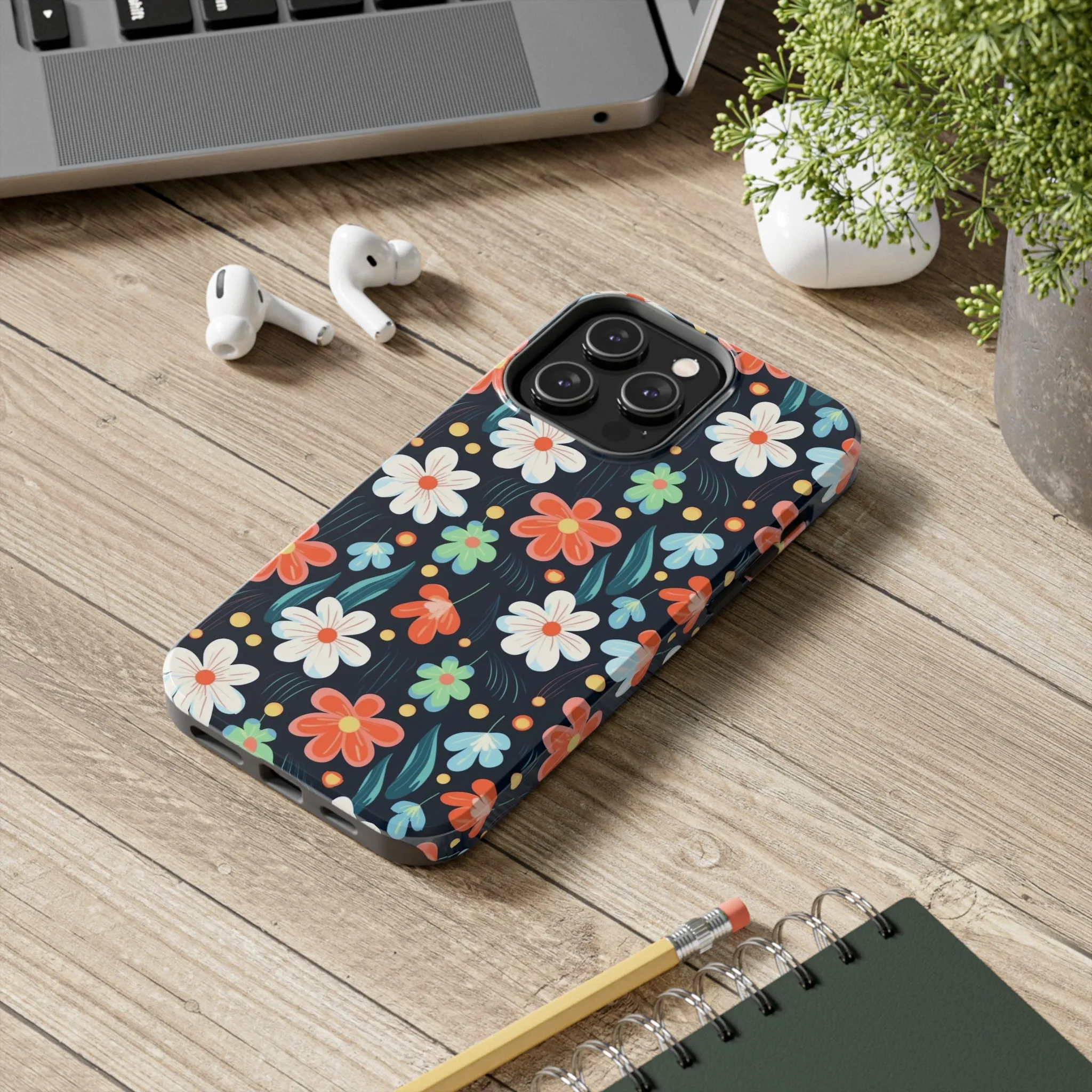 Retro Vibrant Flowers Pattern print design Tough Phone Case compatible with a large variety of phone models, Phone Case, Gift