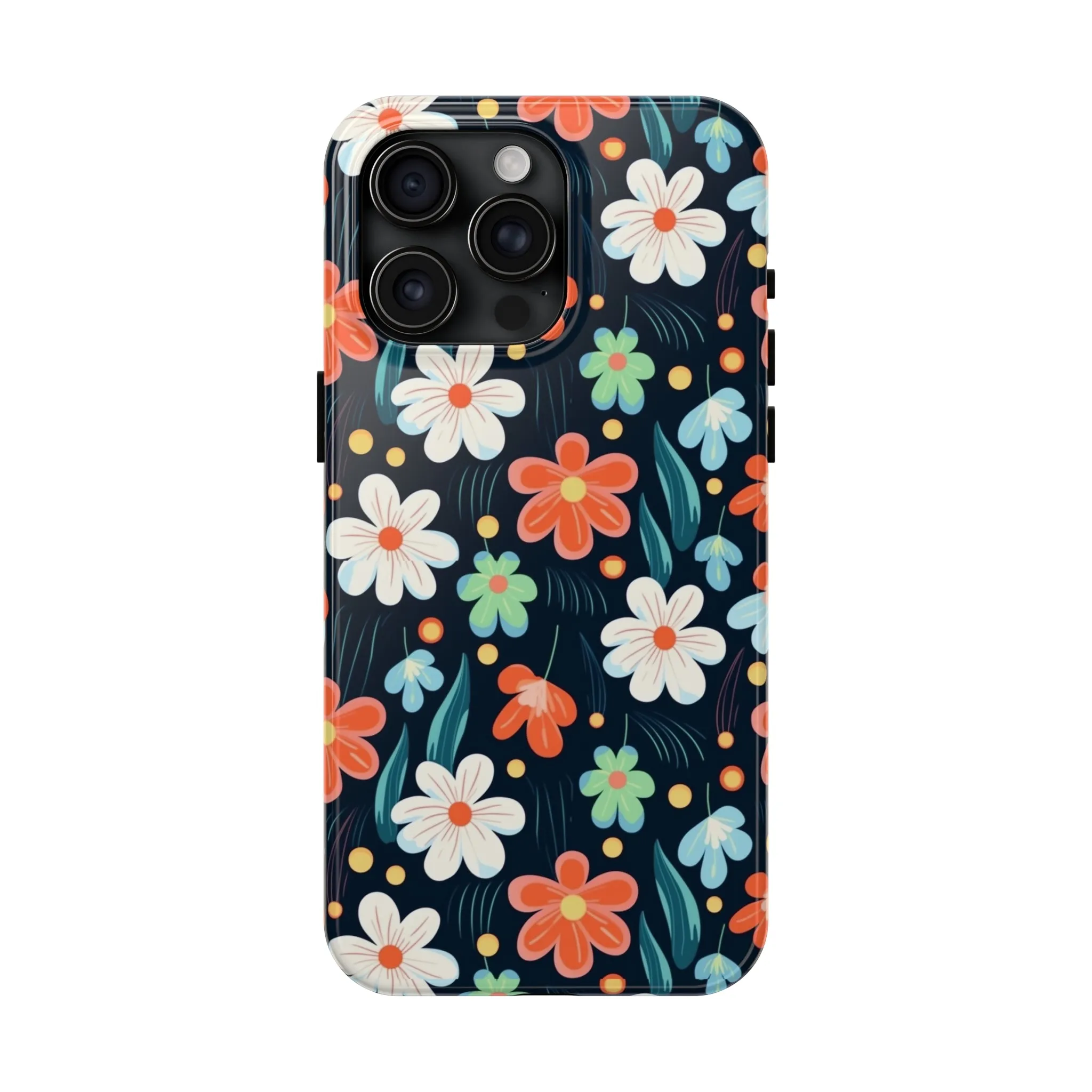 Retro Vibrant Flowers Pattern print design Tough Phone Case compatible with a large variety of phone models, Phone Case, Gift