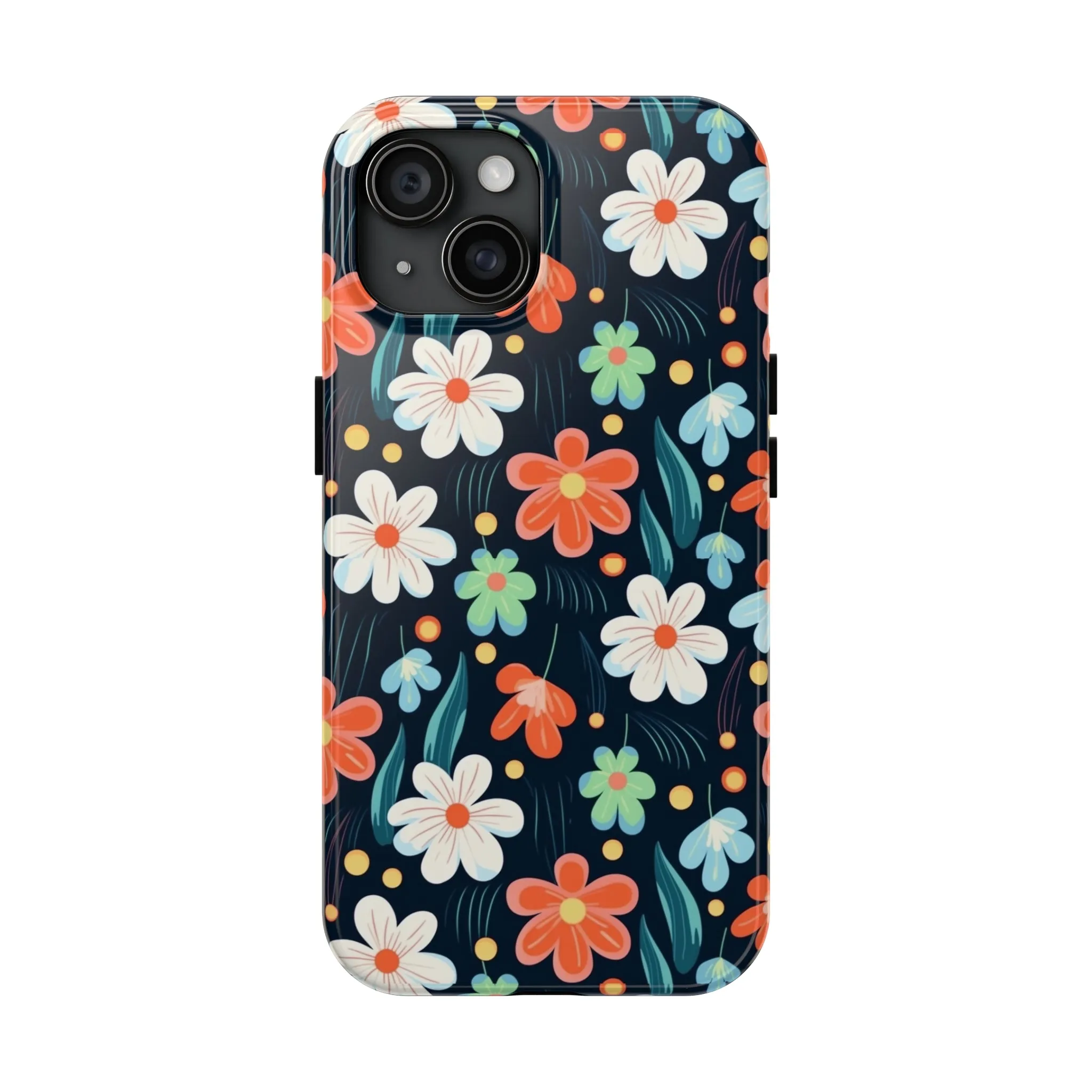 Retro Vibrant Flowers Pattern print design Tough Phone Case compatible with a large variety of phone models, Phone Case, Gift