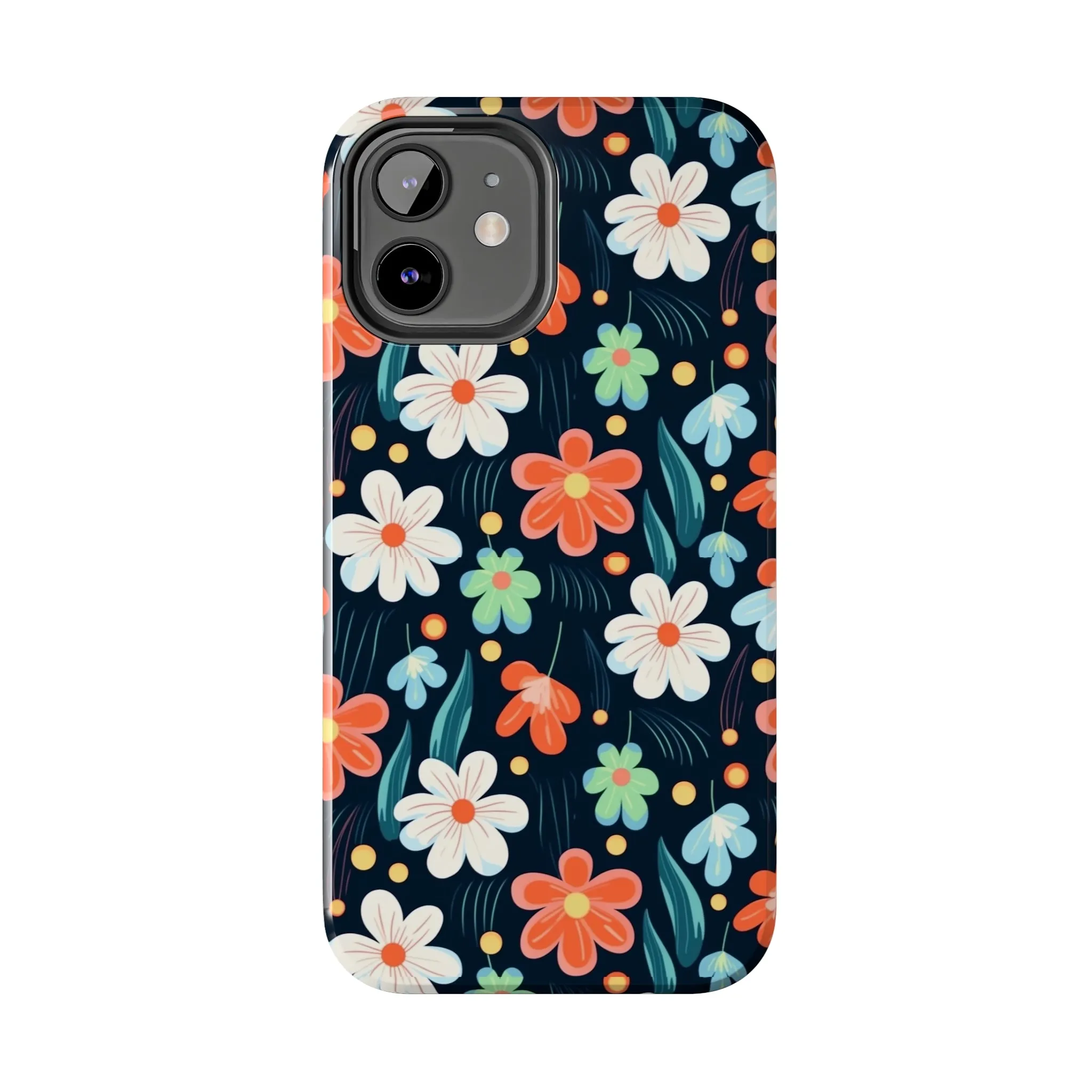 Retro Vibrant Flowers Pattern print design Tough Phone Case compatible with a large variety of phone models, Phone Case, Gift