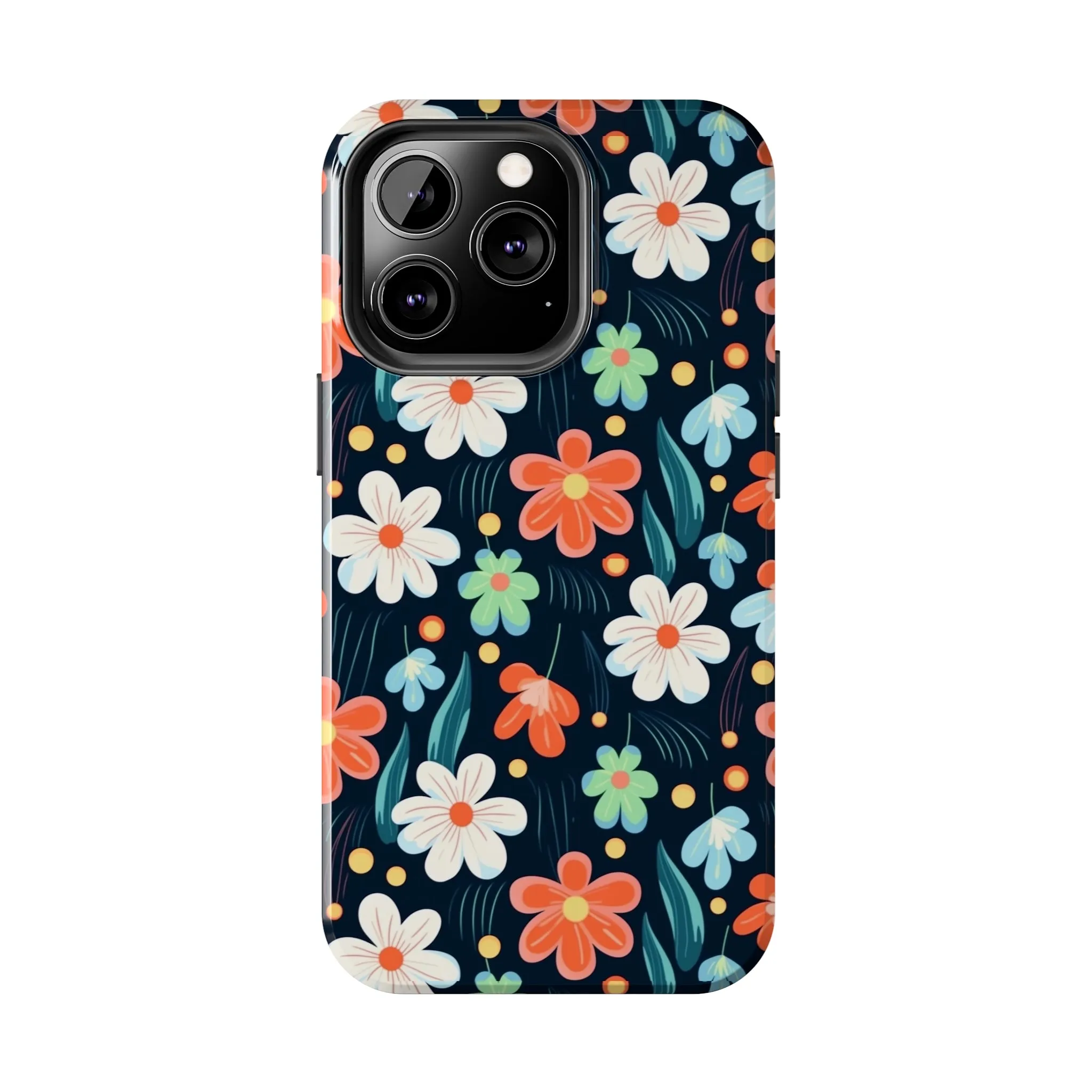 Retro Vibrant Flowers Pattern print design Tough Phone Case compatible with a large variety of phone models, Phone Case, Gift