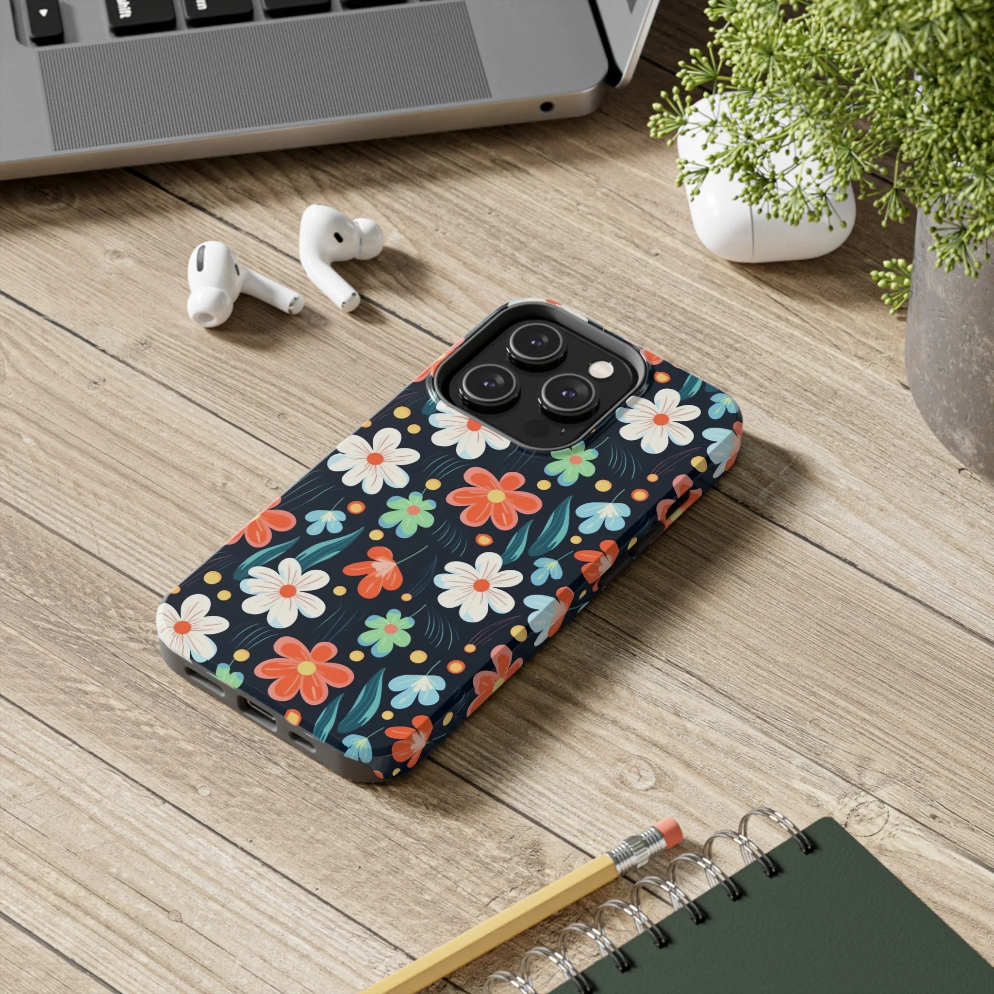 Retro Vibrant Flowers Pattern print design Tough Phone Case compatible with a large variety of phone models, Phone Case, Gift