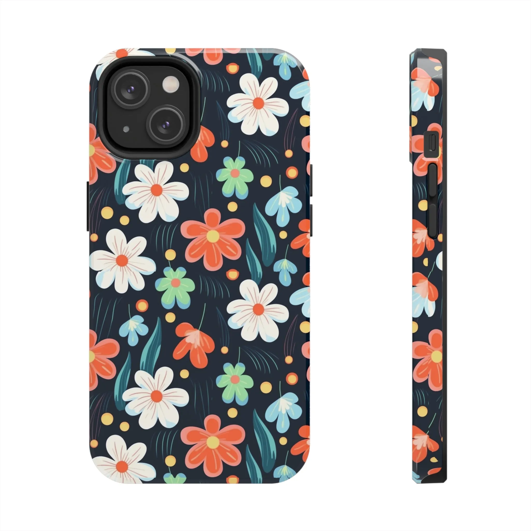 Retro Vibrant Flowers Pattern print design Tough Phone Case compatible with a large variety of phone models, Phone Case, Gift