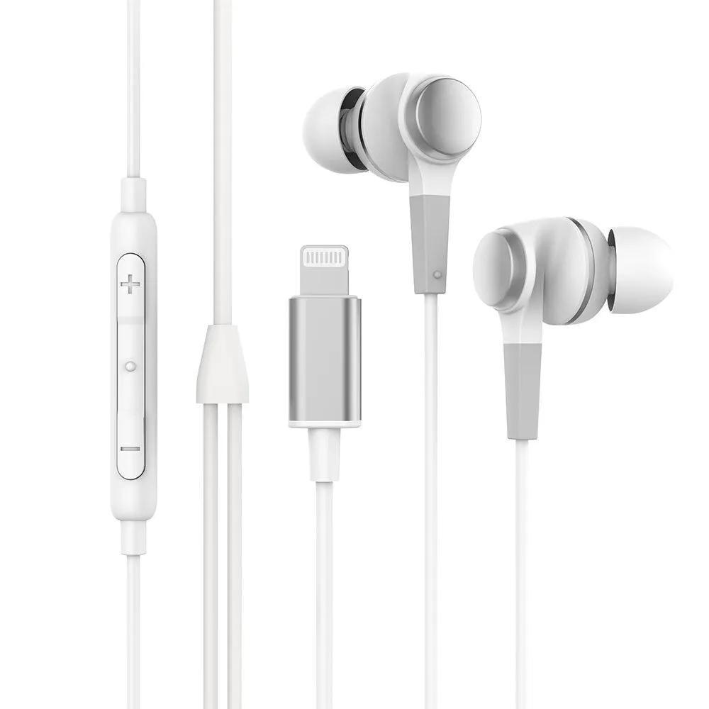 Rewyre MFI Certified Lightning Wired Earphones with Microphone and Volume Control (White)