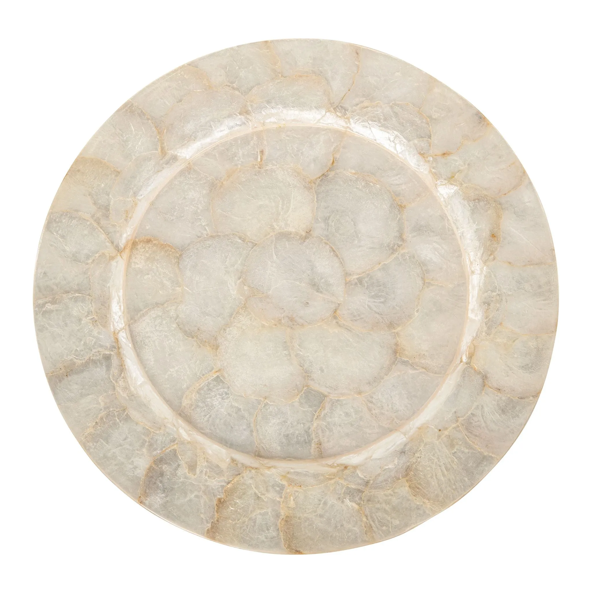 Round 13 in. Capiz Seashell Charger Plates (Set of 2) , Ivory-Gold-Plearlescent