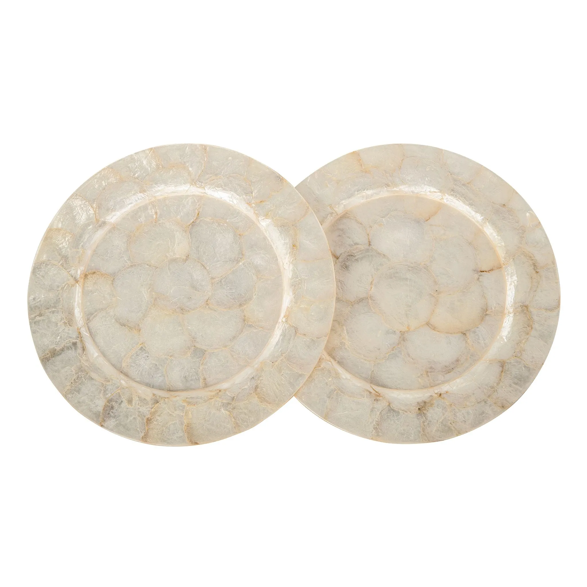 Round 13 in. Capiz Seashell Charger Plates (Set of 2) , Ivory-Gold-Plearlescent