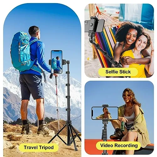 UBeesize Selfie Stick Tripod, 62" Extendable Tripod Stand with Bluetooth Remote for Cell Phones, Heavy Duty Aluminum, Lightweight