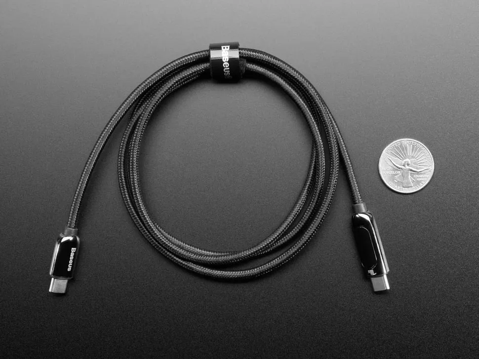 USB C to USB C Cable w 100W Watt Display - 1 meter Black Woven