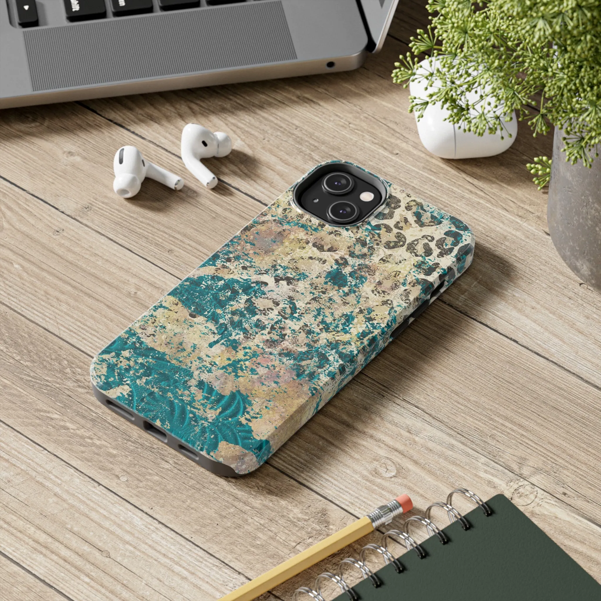 Western Turquoise and Cheetah Design Tough Phone Case compatible with a large variety of phone models, Gift, Phone Case