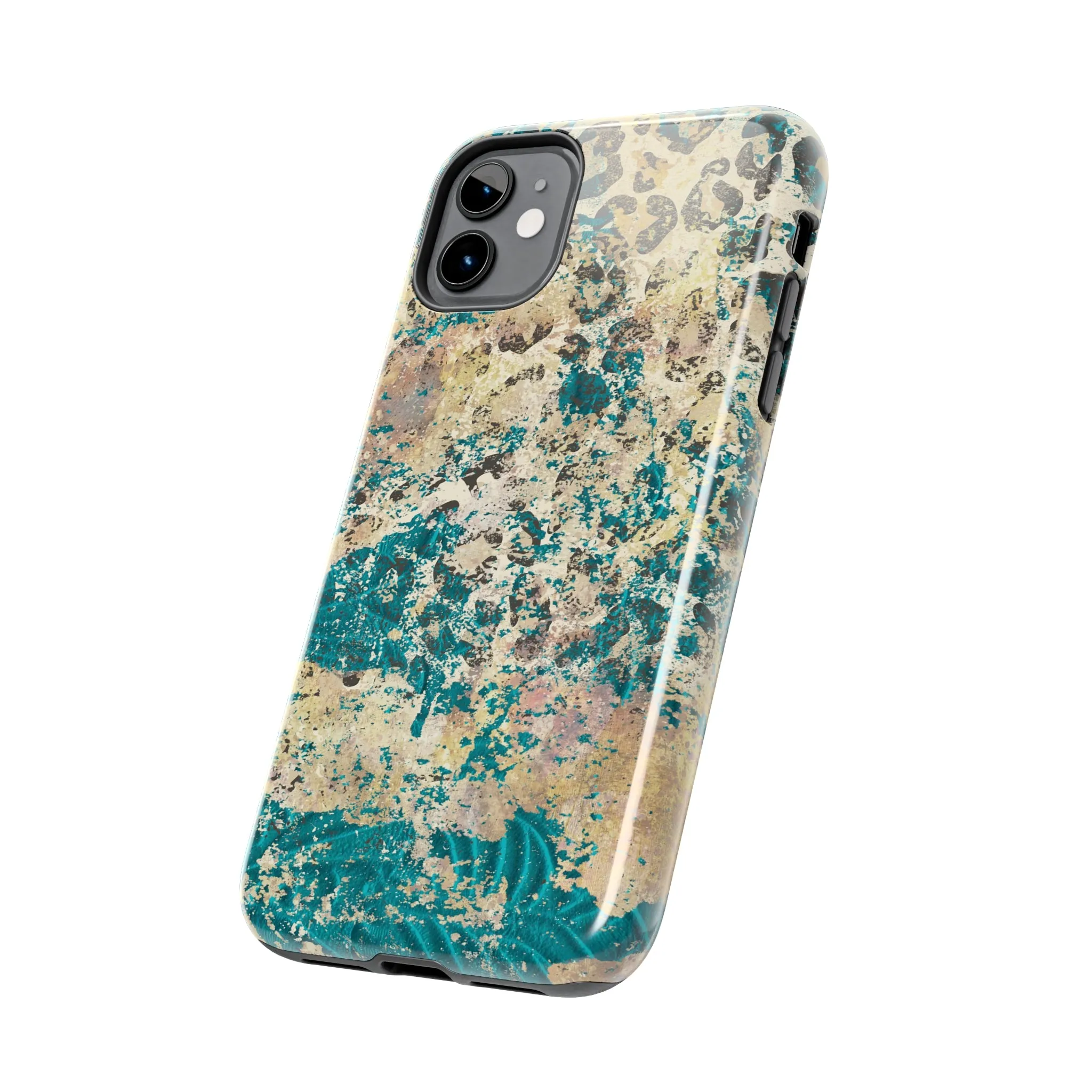 Western Turquoise and Cheetah Design Tough Phone Case compatible with a large variety of phone models, Gift, Phone Case